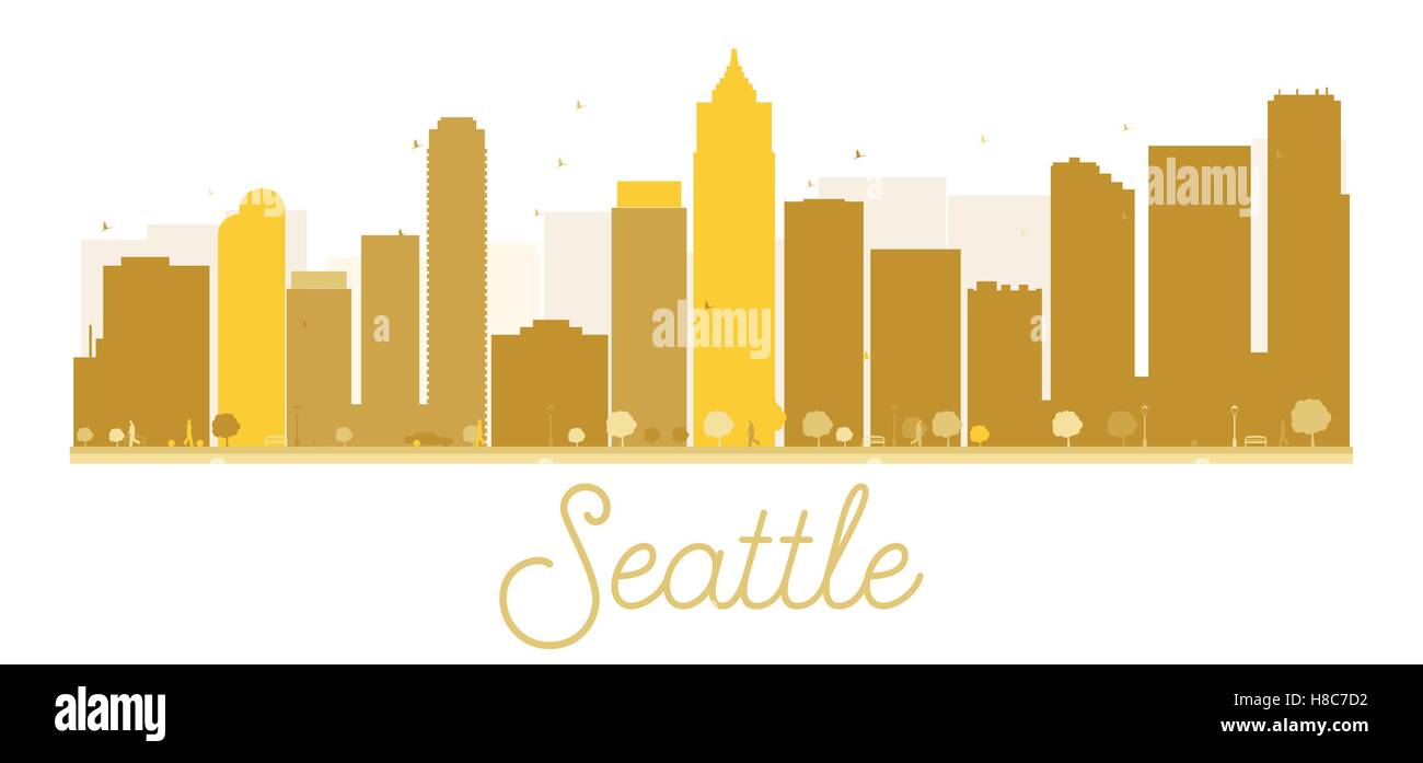 Seattle skyline della città golden silhouette. illustrazione vettoriale. semplice piatto concetto per il turismo presentazione, banner, cartellone Illustrazione Vettoriale