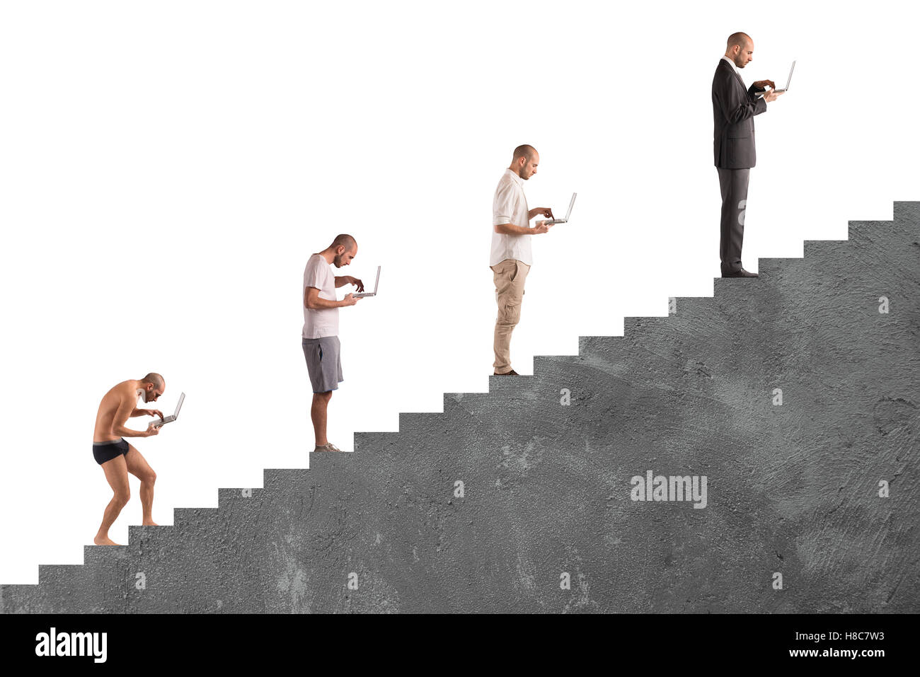 Uomo di successo evoluzione della carriera Foto Stock