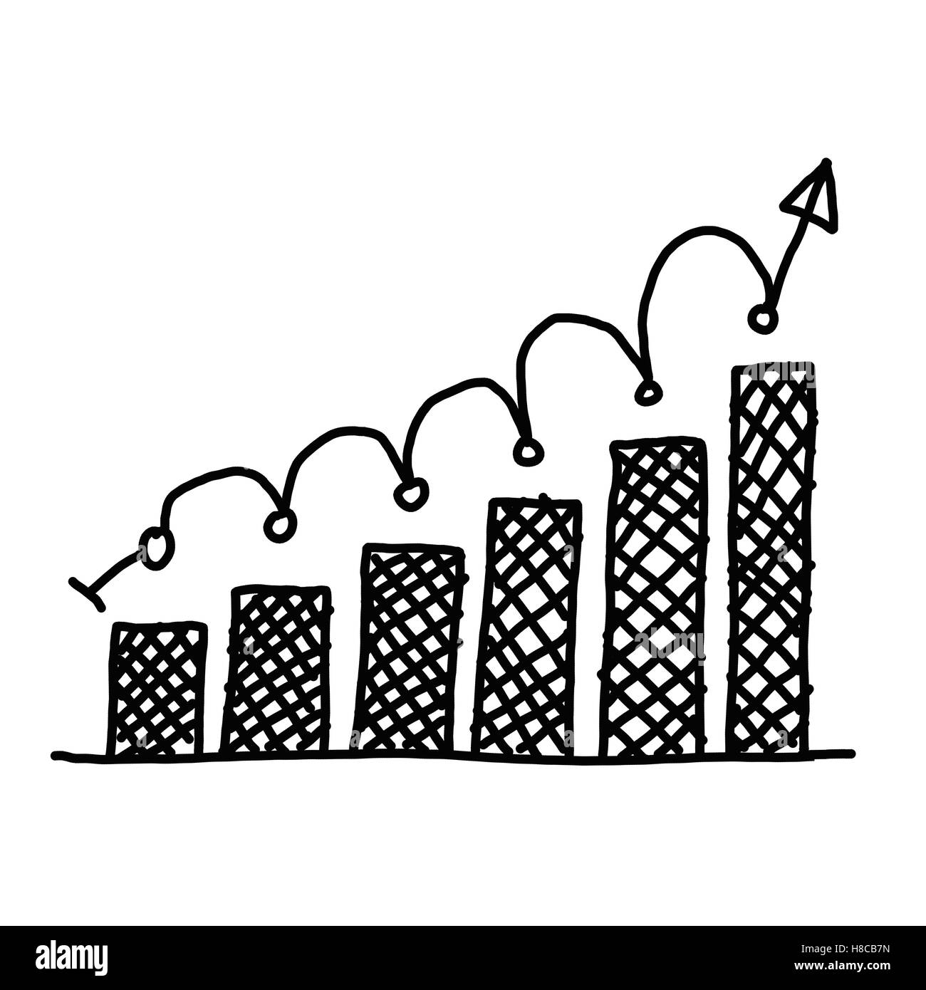 Disegnata a mano un business il grafico a barre mostra al concetto di elaborazione dati sullo sfondo bianco. Foto Stock