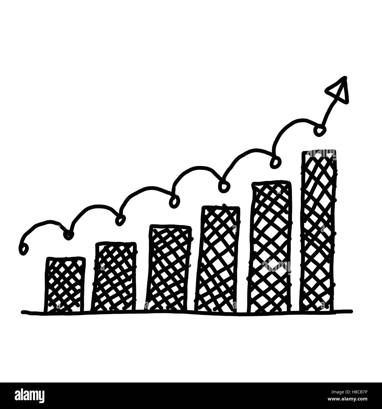 Disegnata a mano un business il grafico a barre mostra al concetto di elaborazione dati sullo sfondo bianco. Foto Stock