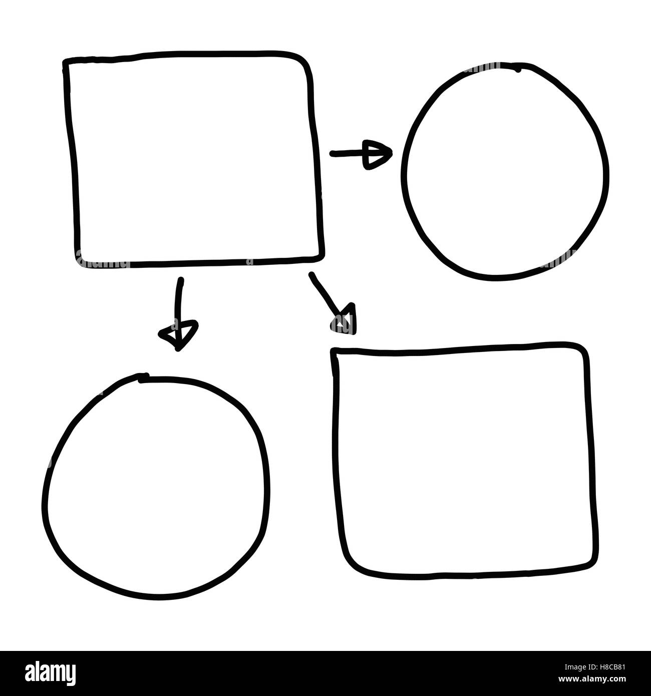 Disegnata a mano a simboli grafici delle forme geometriche grafico per le informazioni di input concetto di profitto in azienda o in Gestione di sistema su Foto Stock