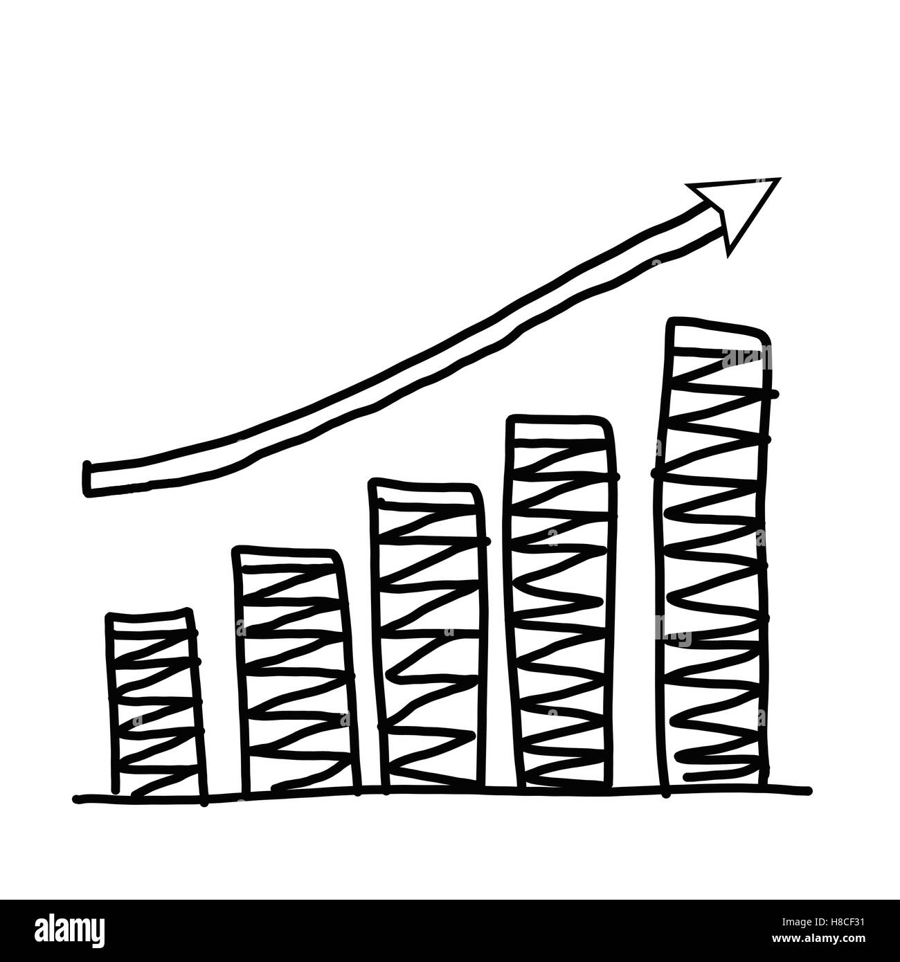 Disegnata a mano un business il grafico a barre mostra al concetto di elaborazione dati sullo sfondo bianco. Foto Stock