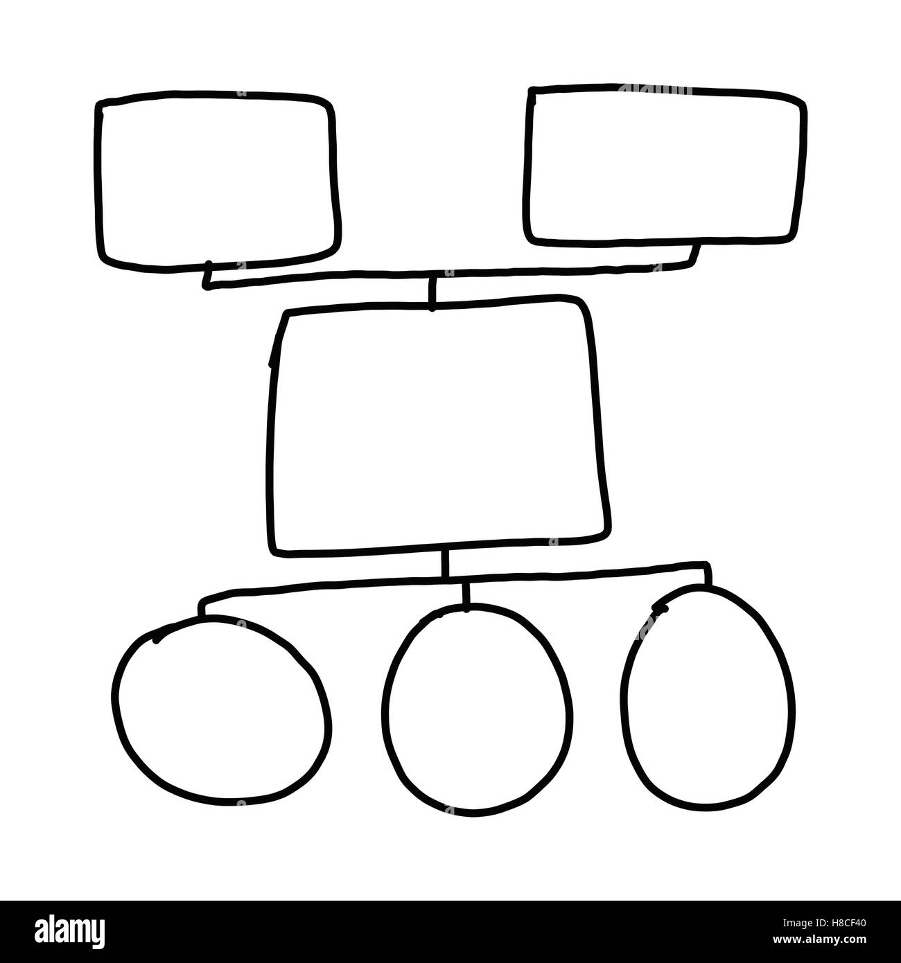 Disegnata a mano a simboli grafici delle forme geometriche grafico per le informazioni di input concetto di profitto in azienda o in Gestione di sistema su Foto Stock