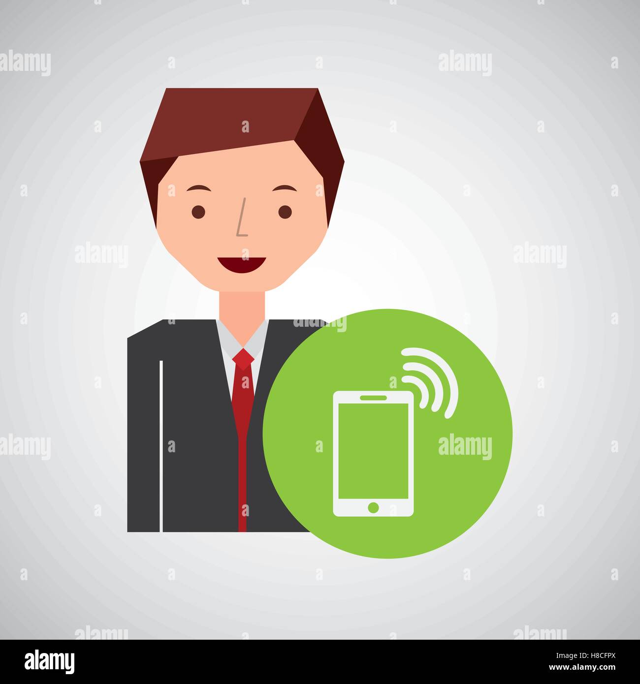 Cartoon uomo collegato wifi smartphone illustrazione vettoriale EPS 10 Illustrazione Vettoriale