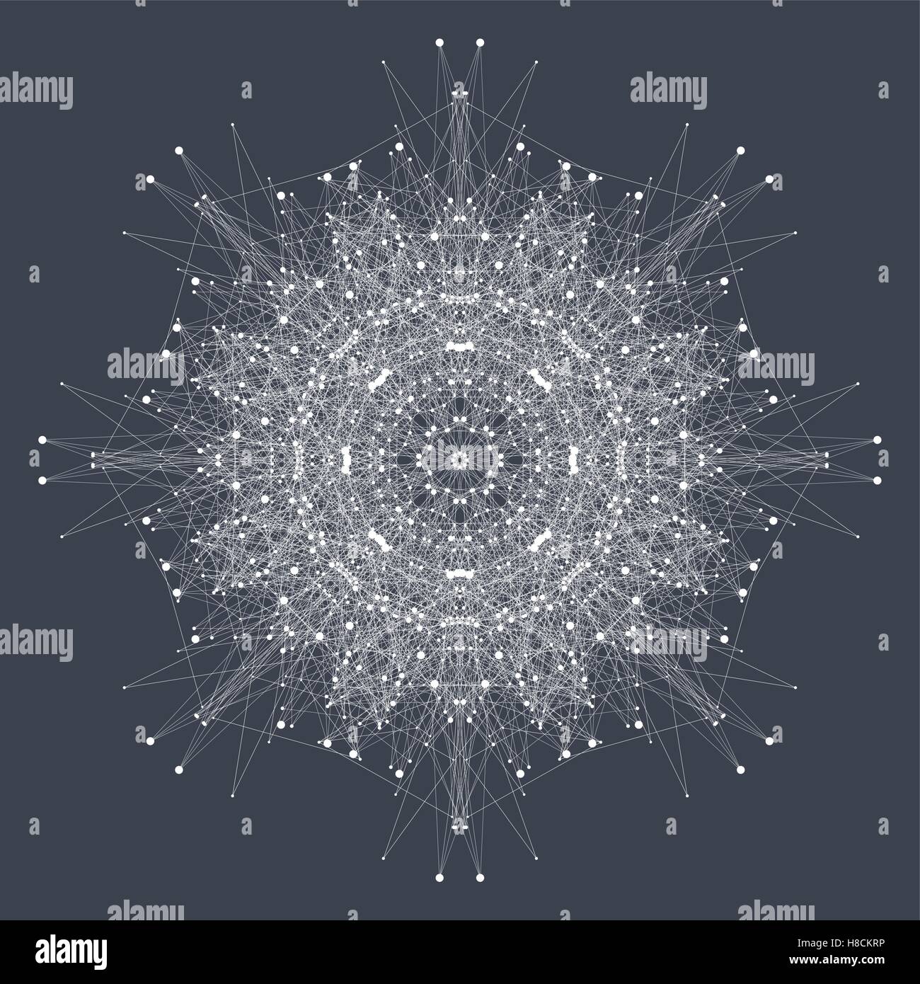 Elemento frattale con composti di linee e di punti. Grande complesso di dati. Grafica di sfondo astratto di comunicazione. Array minimo. Digital per la visualizzazione di dati. Illustrazione vettoriale di dati di grandi dimensioni Illustrazione Vettoriale