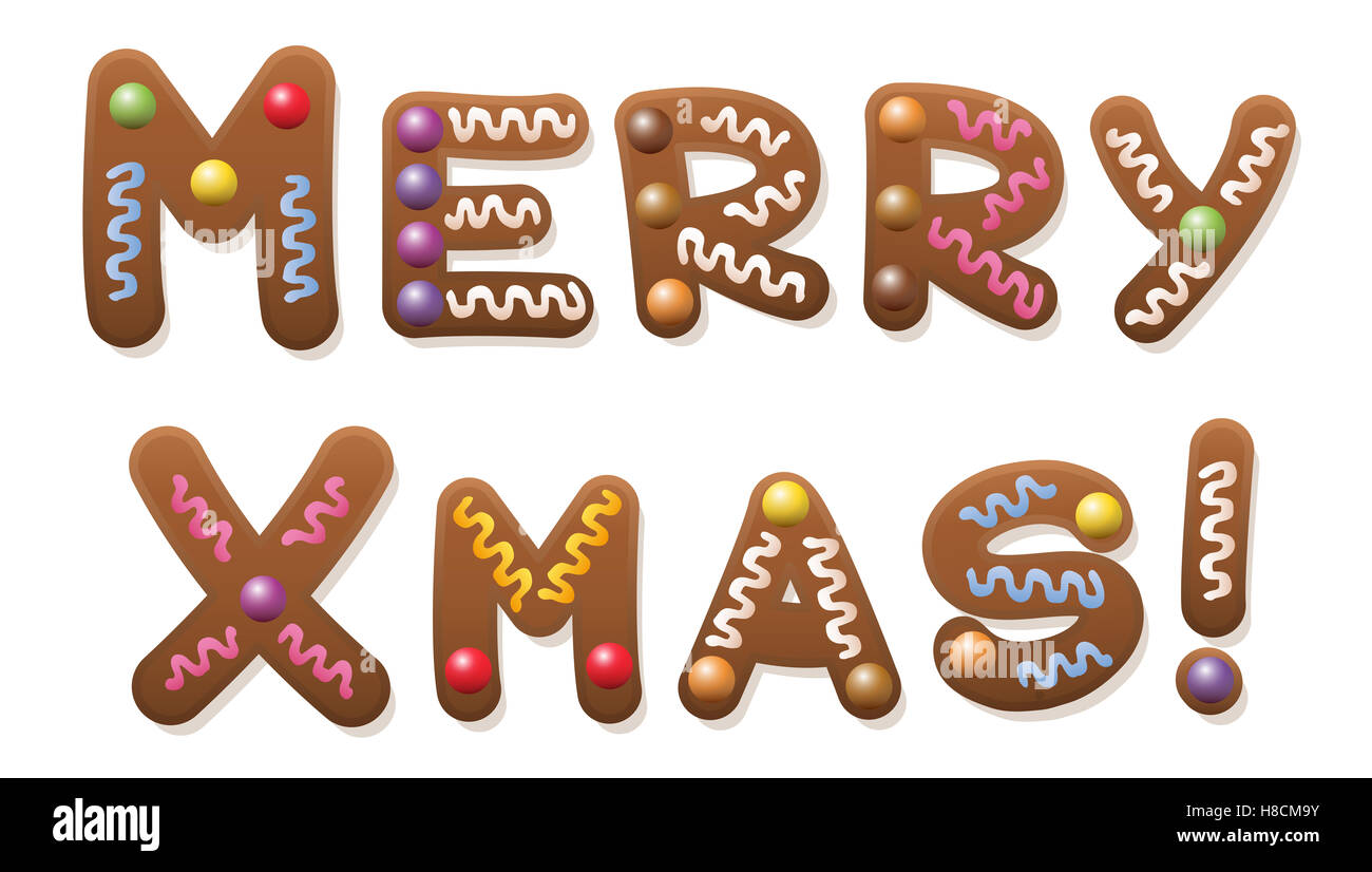 Merry Xmas - scritto con pane di zenzero lettere. Foto Stock