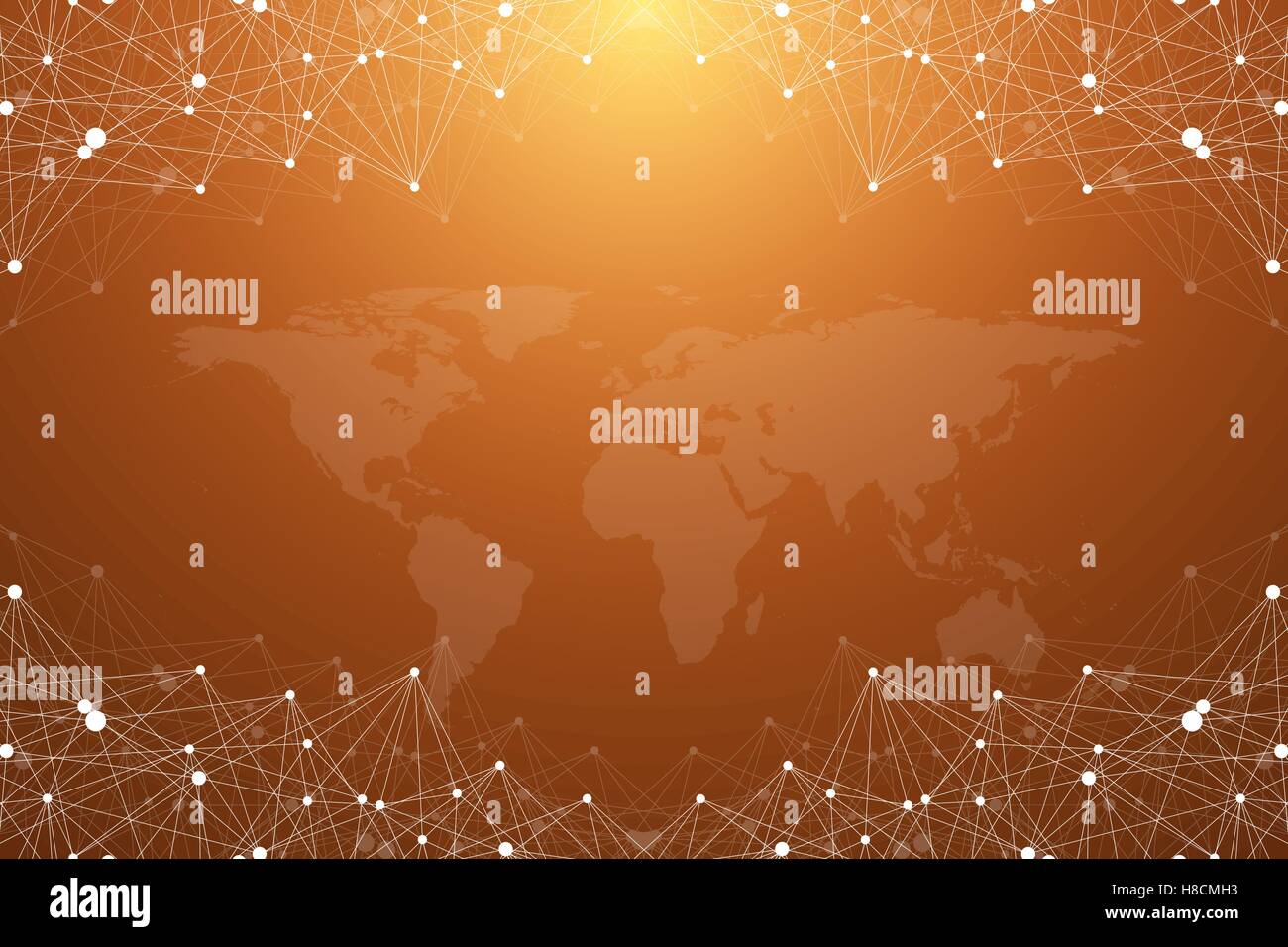 Grande complesso di dati. Grafica di sfondo astratto di comunicazione. Sfondo in prospettiva con mappa del mondo. Array minimo con composti di linee e di punti. Digital per la visualizzazione di dati. Illustrazione vettoriale di dati di grandi dimensioni. Illustrazione Vettoriale
