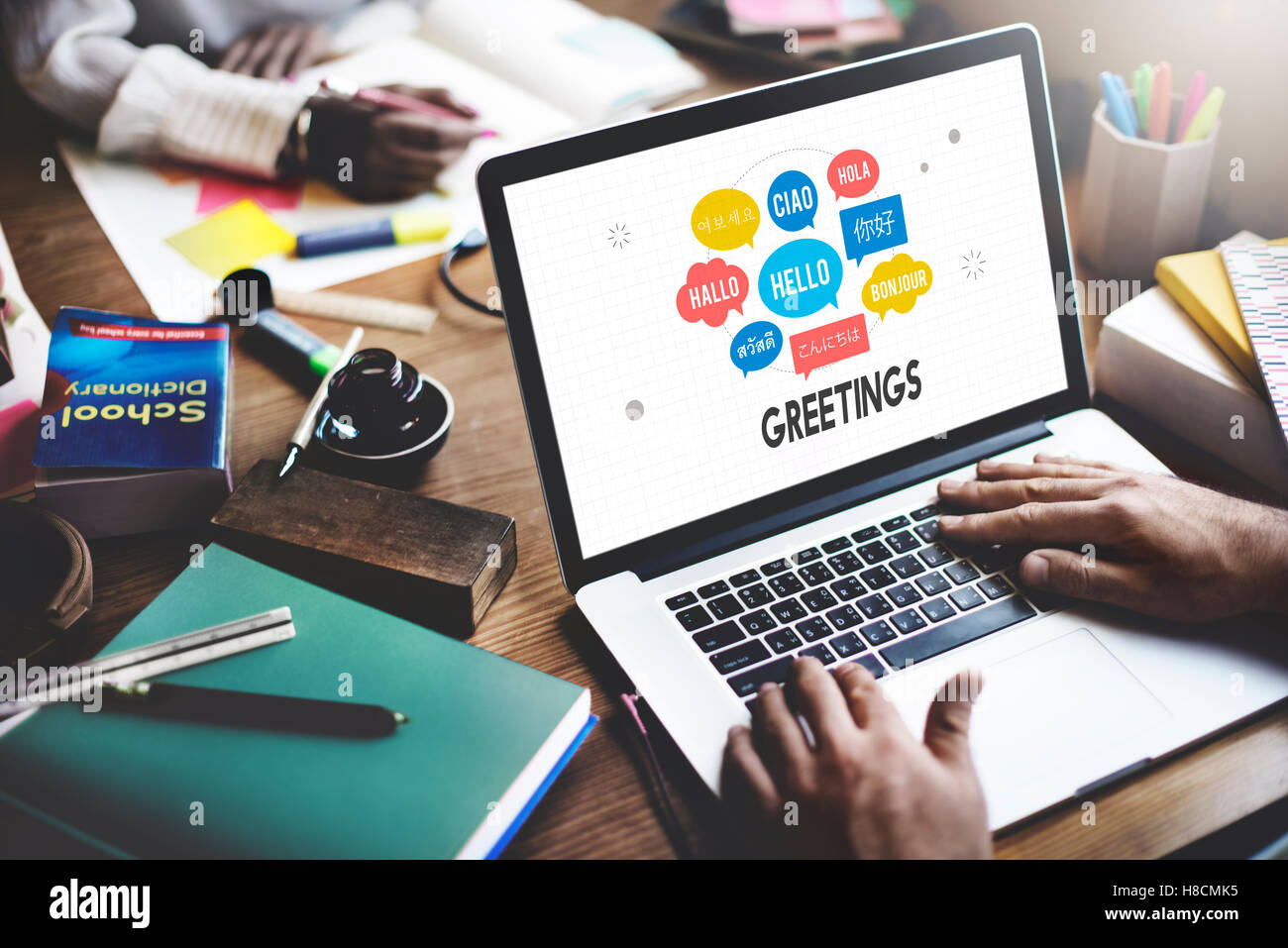 Comunicazione Lingue Straniere saluto concetto in tutto il mondo Foto Stock