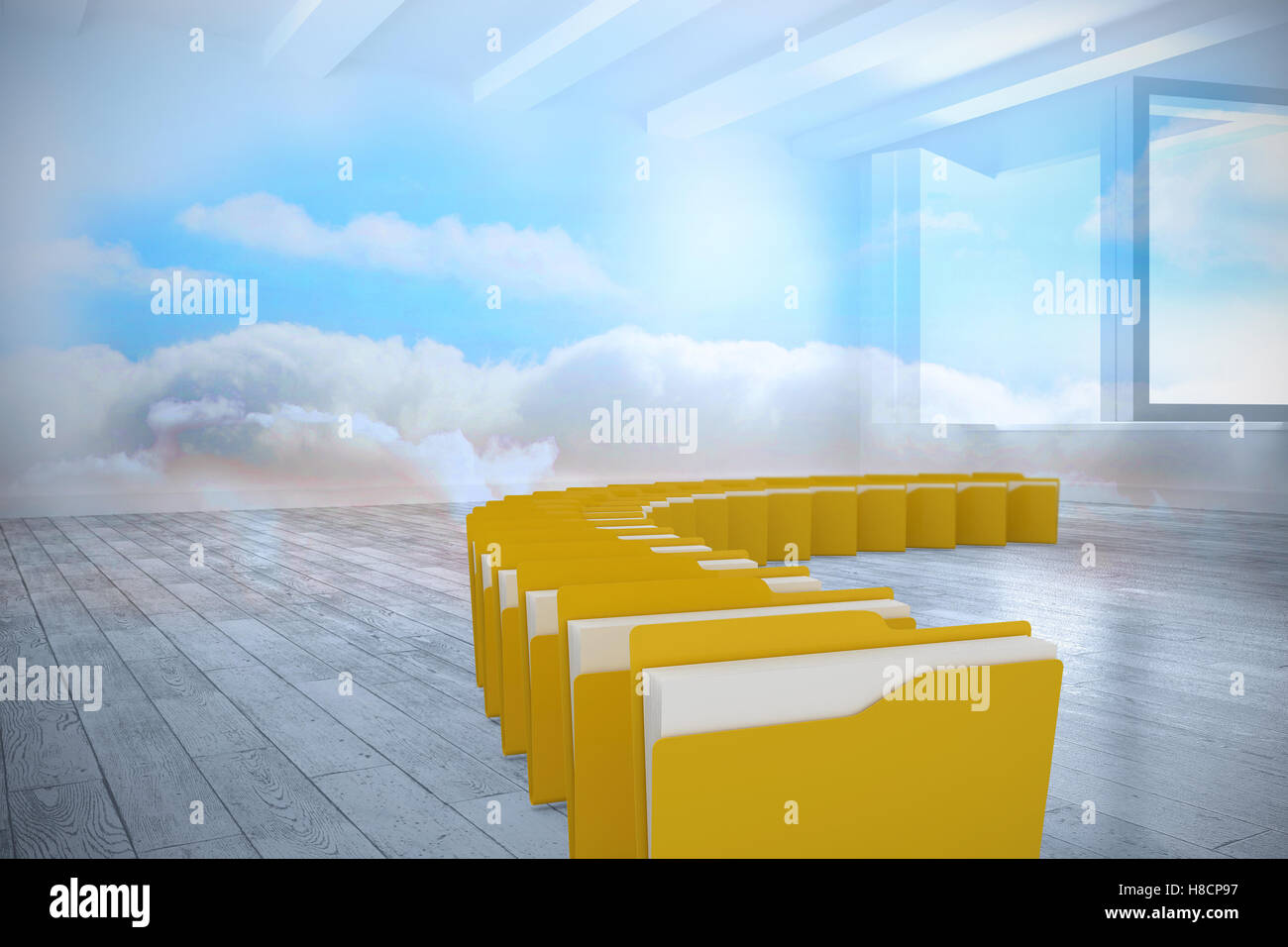 Immagine composita di giallo cartelle in fila Foto Stock