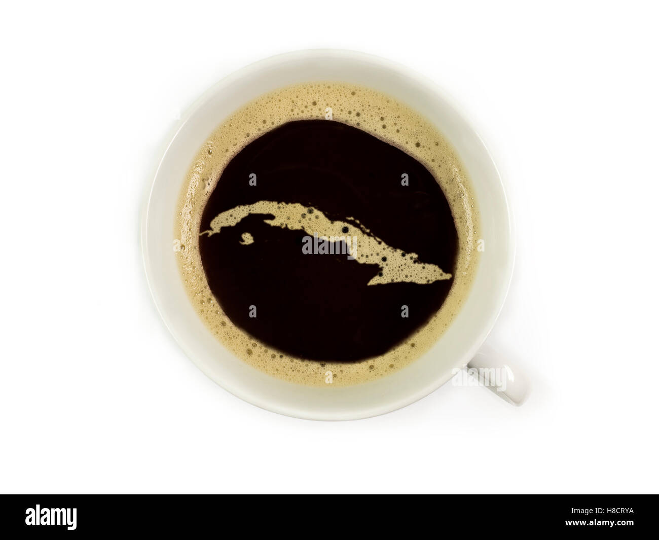 Il café de Cuba, una mappa di schiuma in un caffè caldo Foto Stock