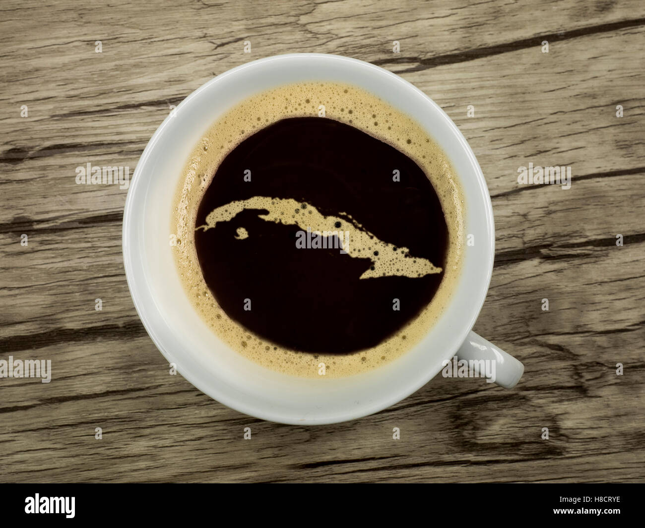 Il café de Cuba, una mappa di schiuma in un caffè caldo Foto Stock