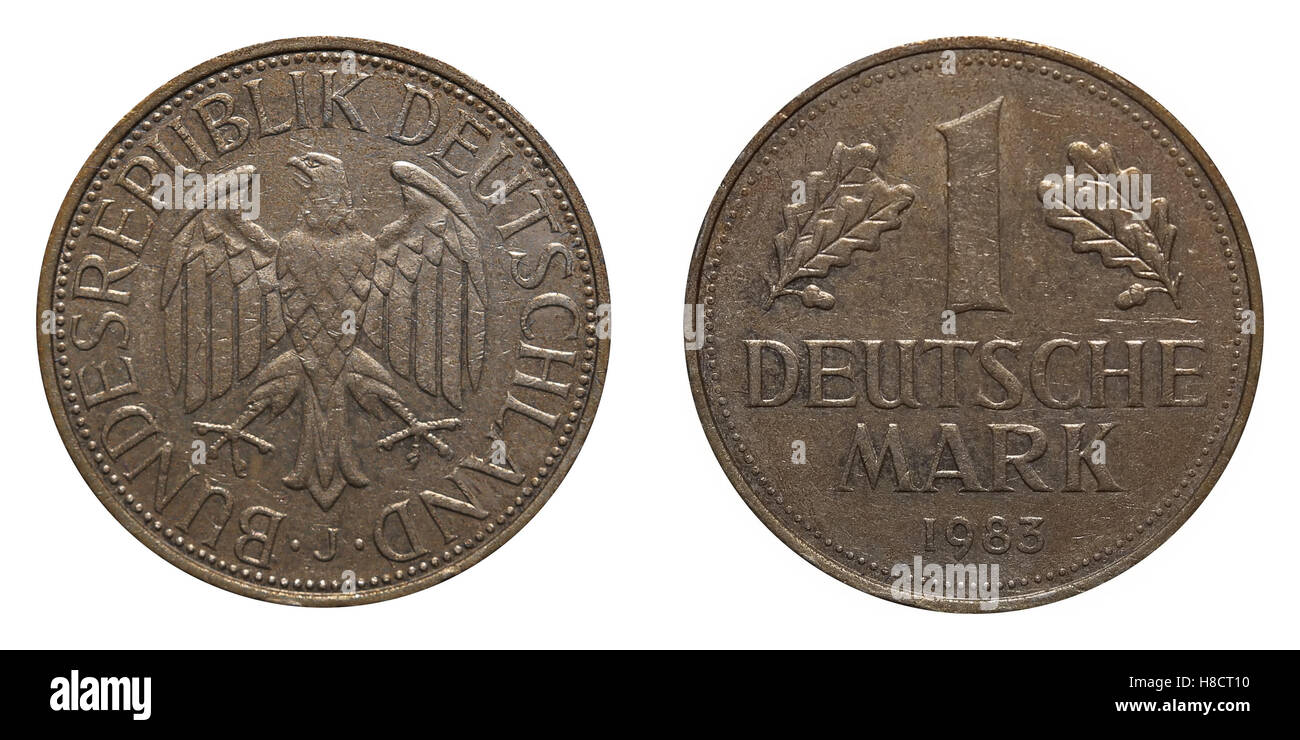 Un marco tedesco moneta precedentemente utilizzate in Germania. Foto Stock