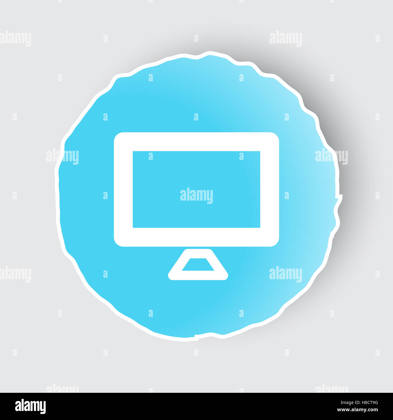 Blu pulsante app con schermo di computer icona sul bianco. Foto Stock
