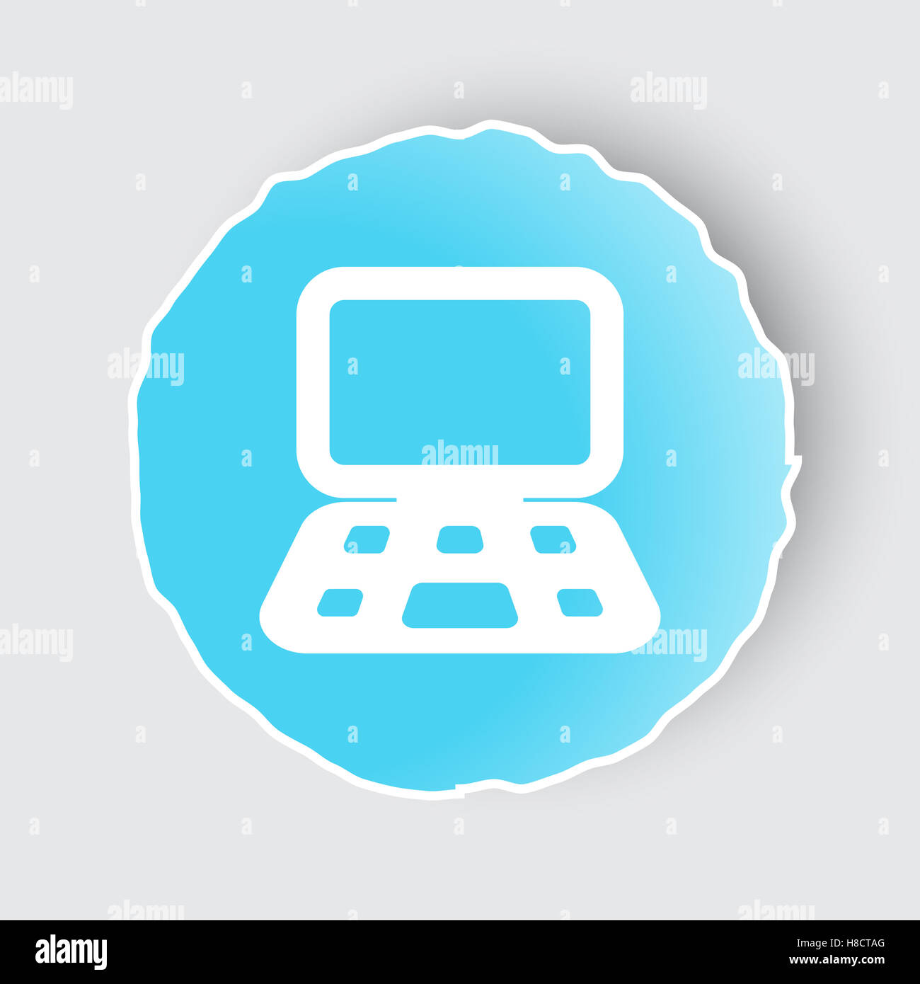App blu pulsante con icona Computer sul bianco. Foto Stock