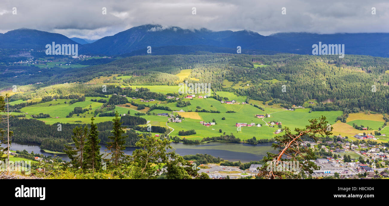 Arerial vista panoramica di Voss, Hordaland, Norvegia Foto Stock