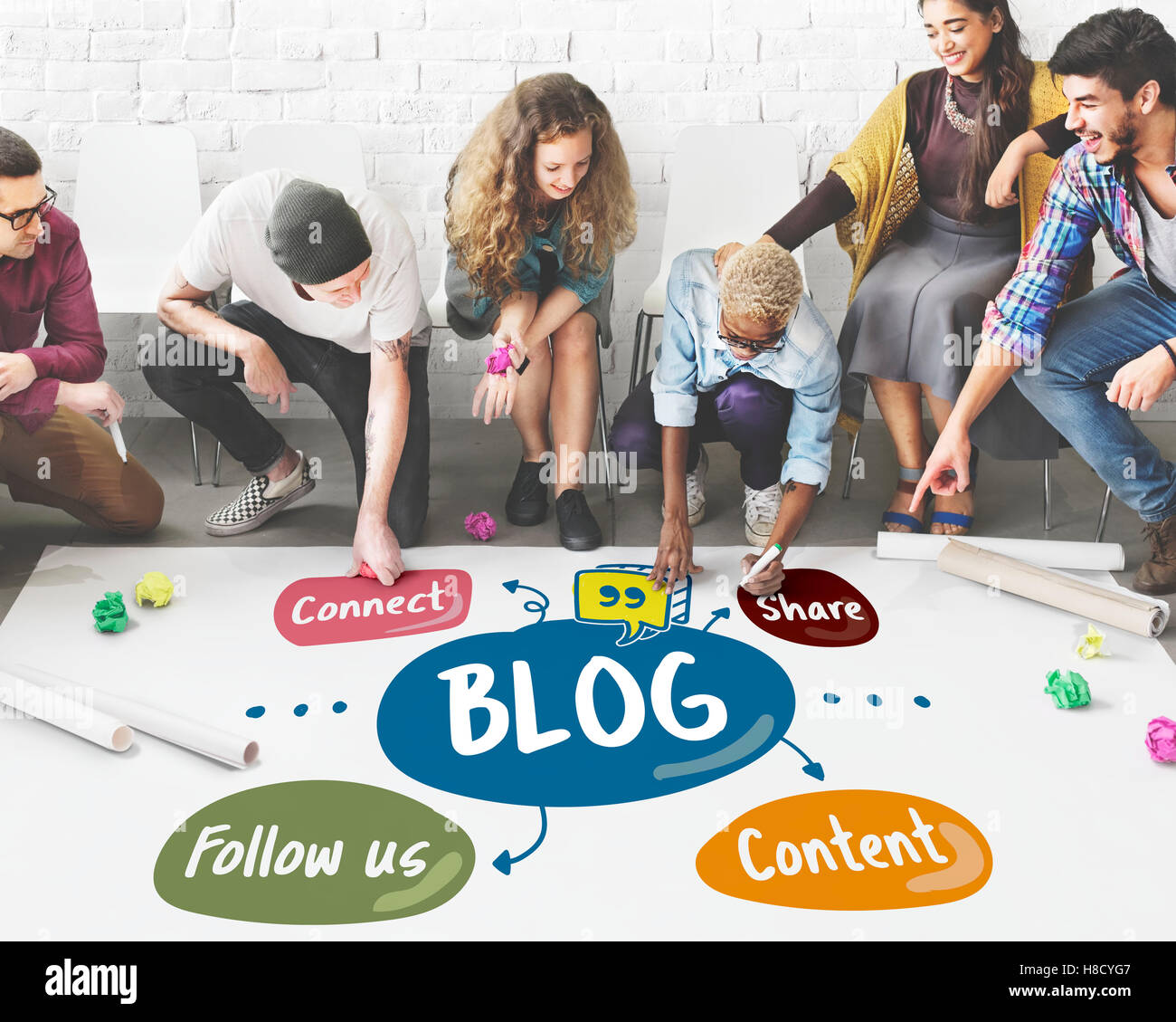 Blog Condividi Follow us Concept Foto Stock