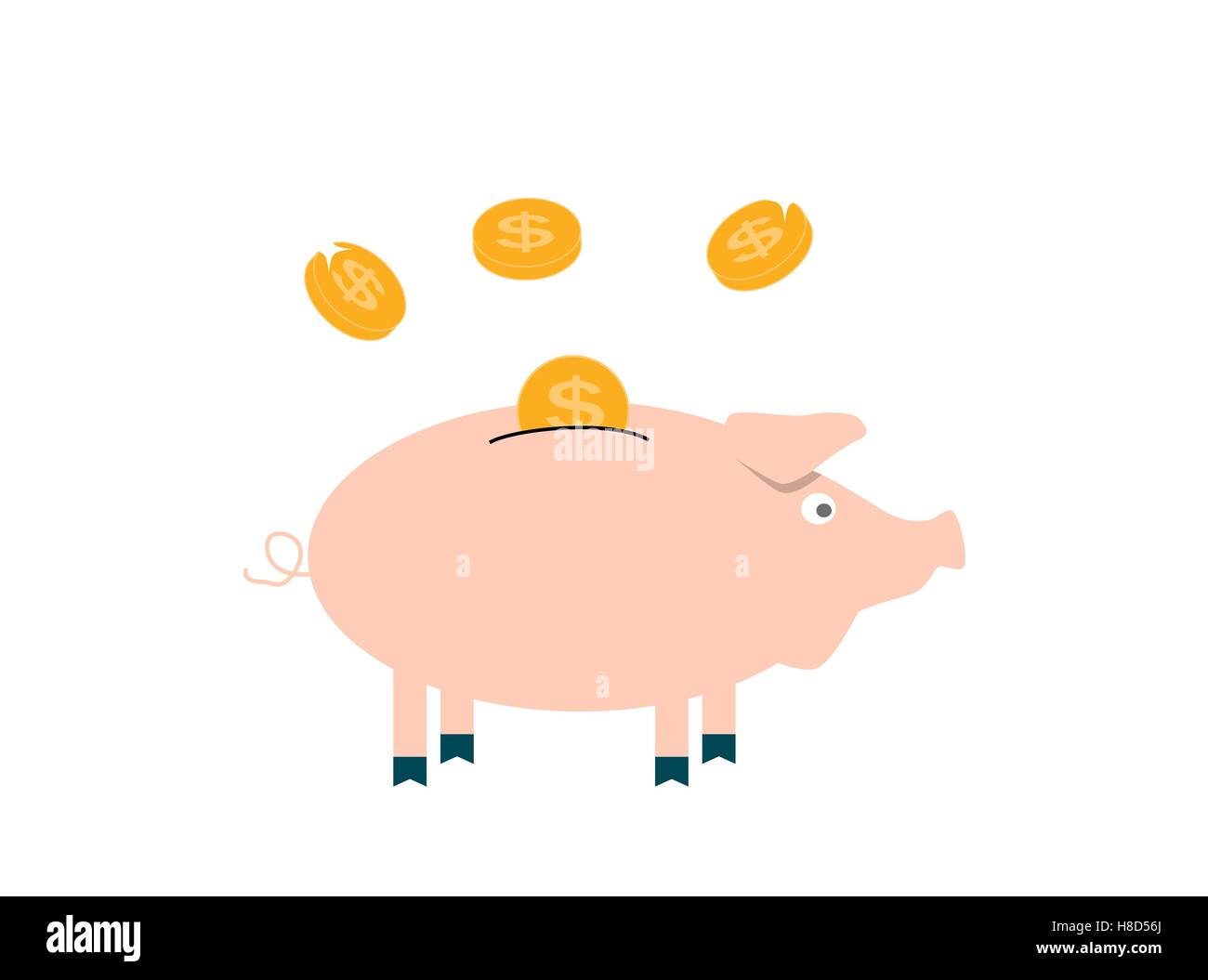Maiale rosa salvadanaio con la caduta delle monete - Contributo al Fut Illustrazione Vettoriale