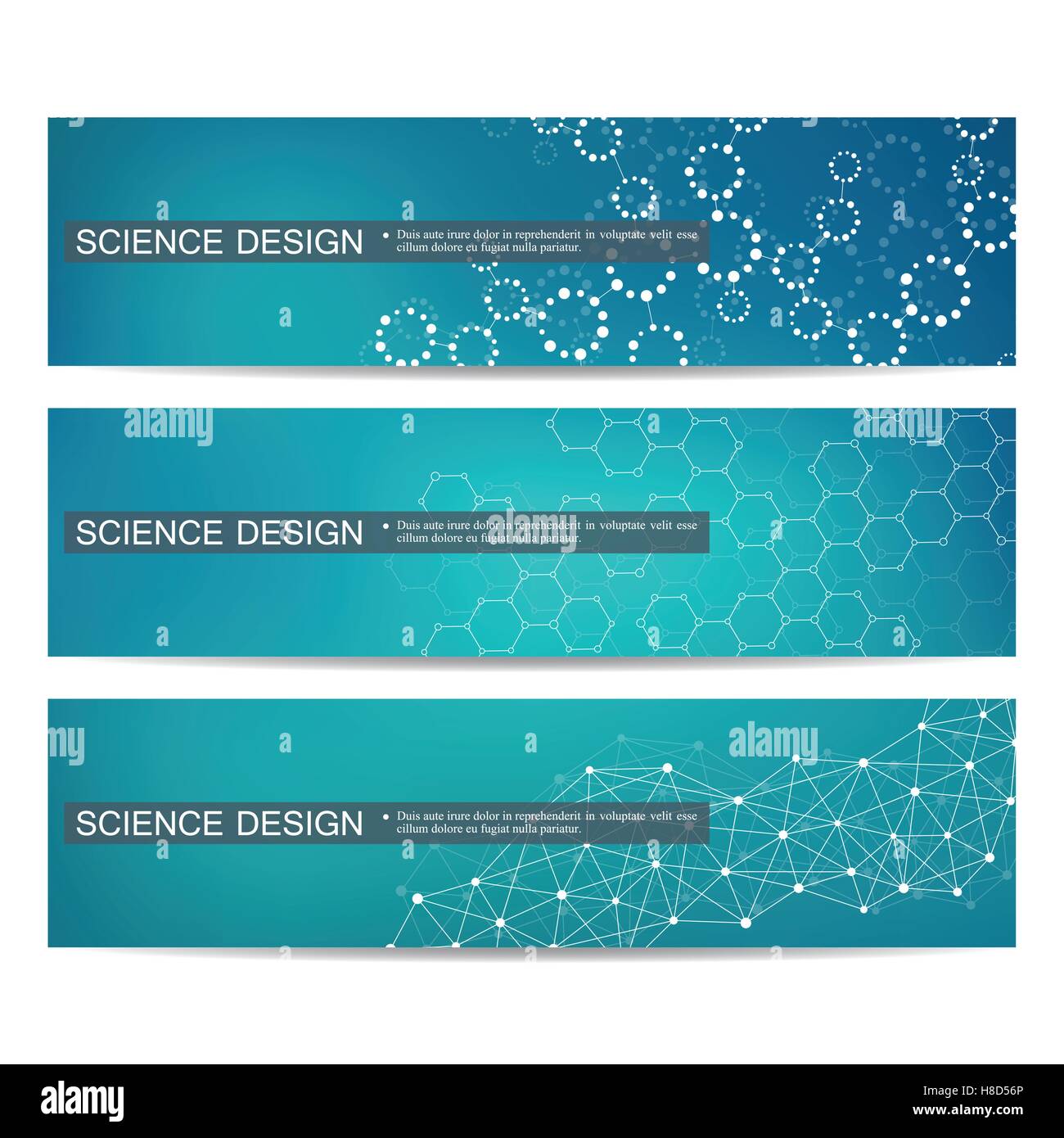 Set di scientifiche moderne banner. Struttura di molecola di DNA e i neuroni. Abstract background. Medicina, la scienza e la tecnologia. Vettore Illustrazione Vettoriale