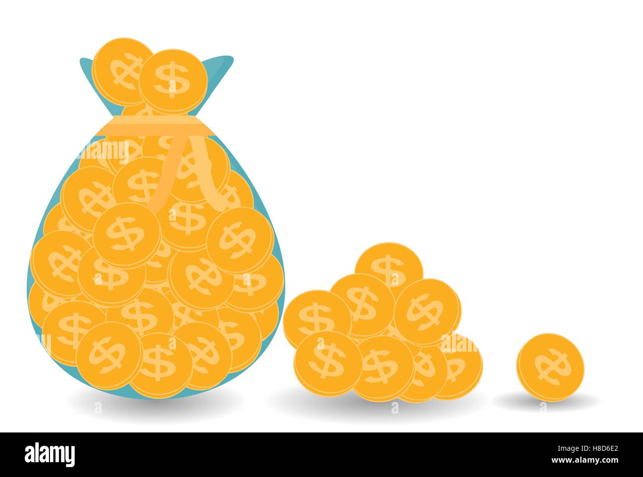 Sacco pieno più un mucchio di monete d'Oro - contributo al futuro. V Illustrazione Vettoriale