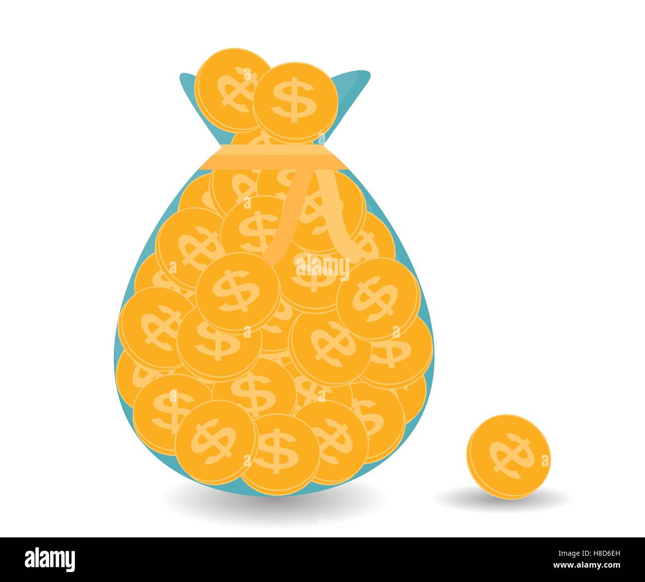 Borsa piena più uno di monete d'Oro - contributo al futuro. Il vettore Illustrazione Vettoriale