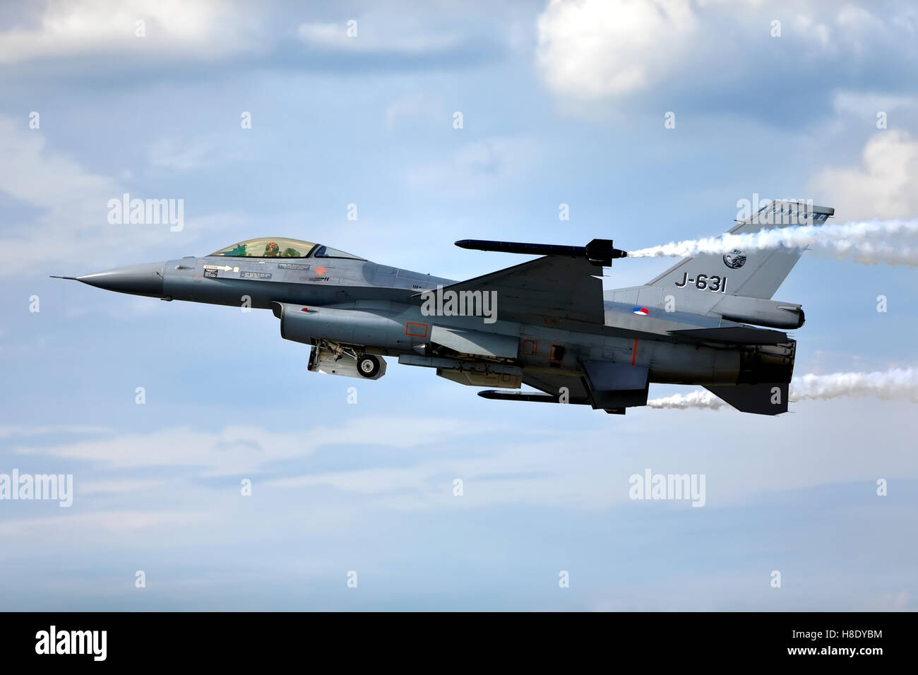 RNLAF F-16AM, J-631, Fighting Falcon jet decolla al 2014 Royal International Air Tattoo, Raf Fairford, Gloucestershire, UK. Foto Stock