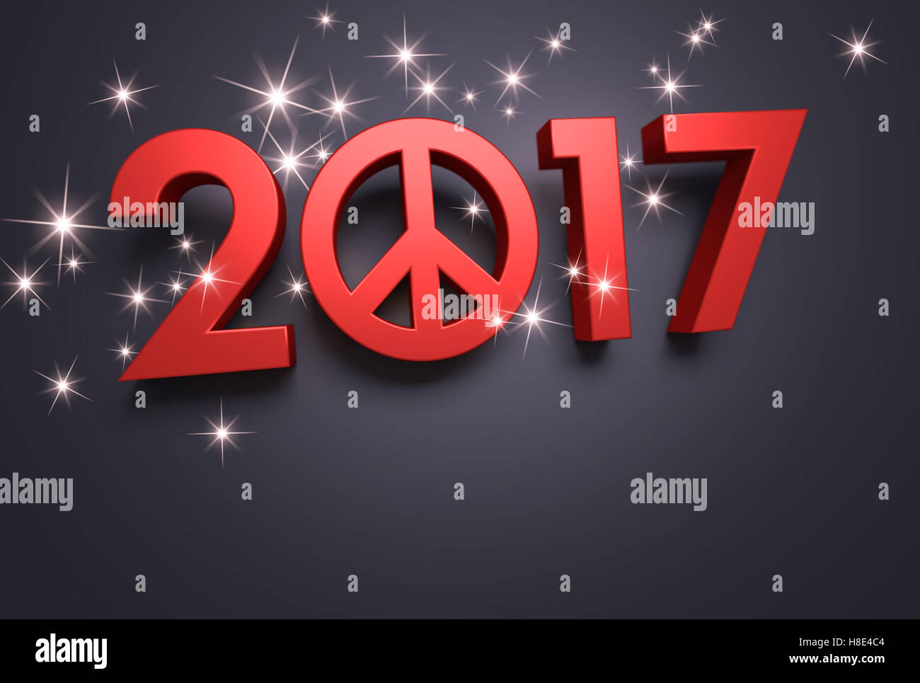 Red 2017 Anno nuovo tipo con amore e pace simbolo su una festosa sfondo nero - 3D illustrazione Foto Stock