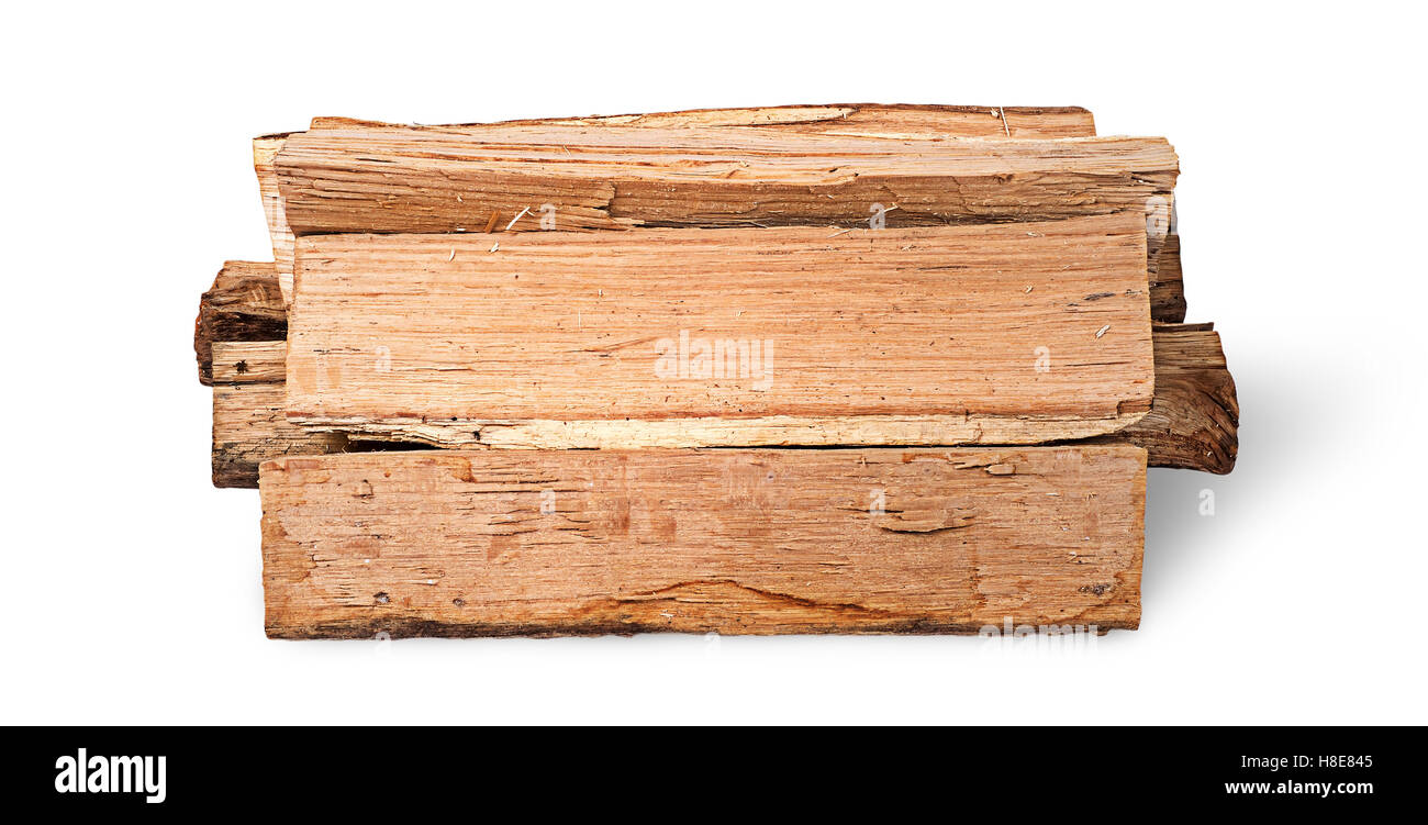 Catasta di legna da ardere vista laterale isolata su sfondo bianco Foto Stock