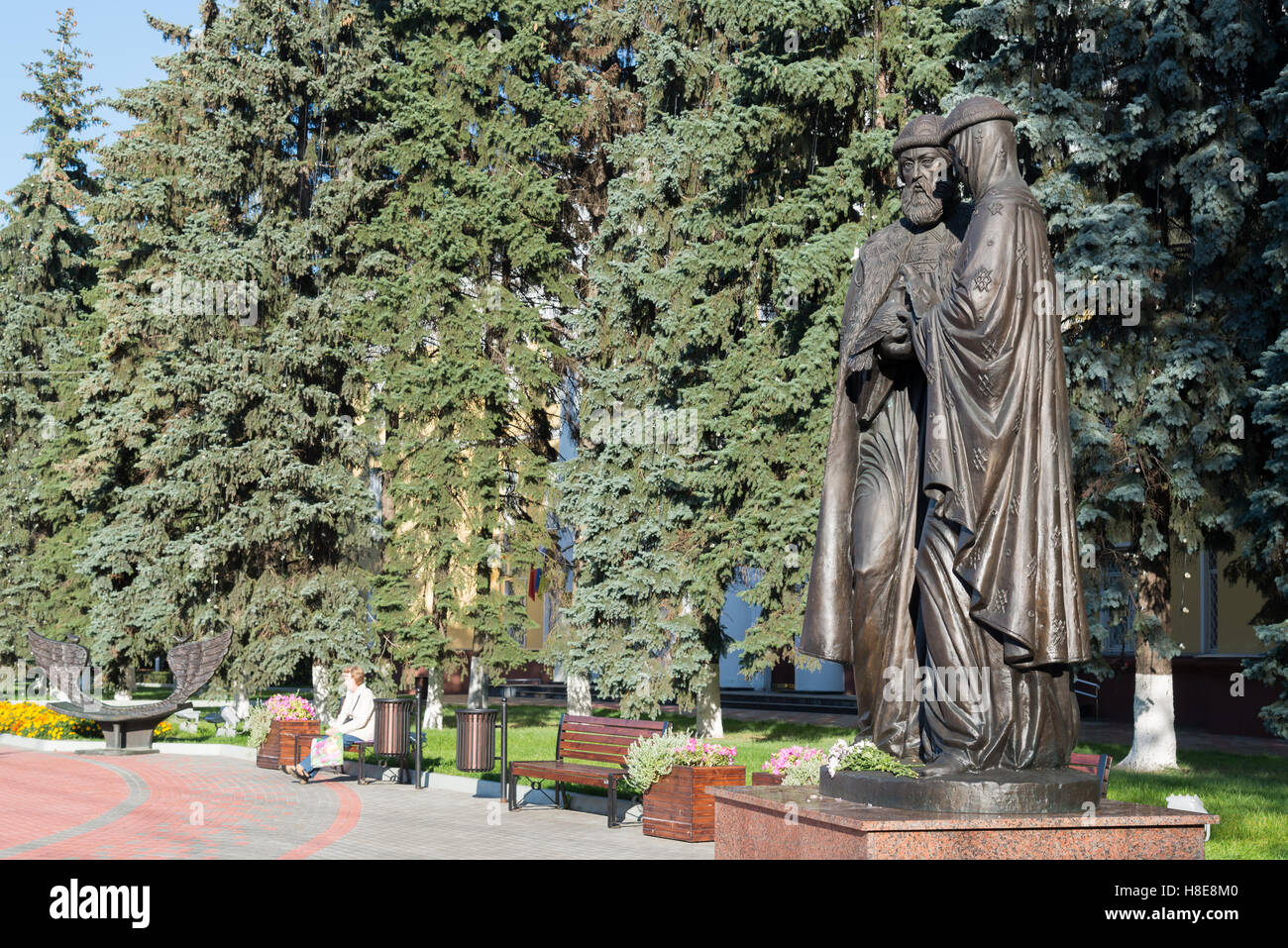 Khimki, Russia-September 03. 2016. un monumento di San Pietro e Fevronia Foto Stock