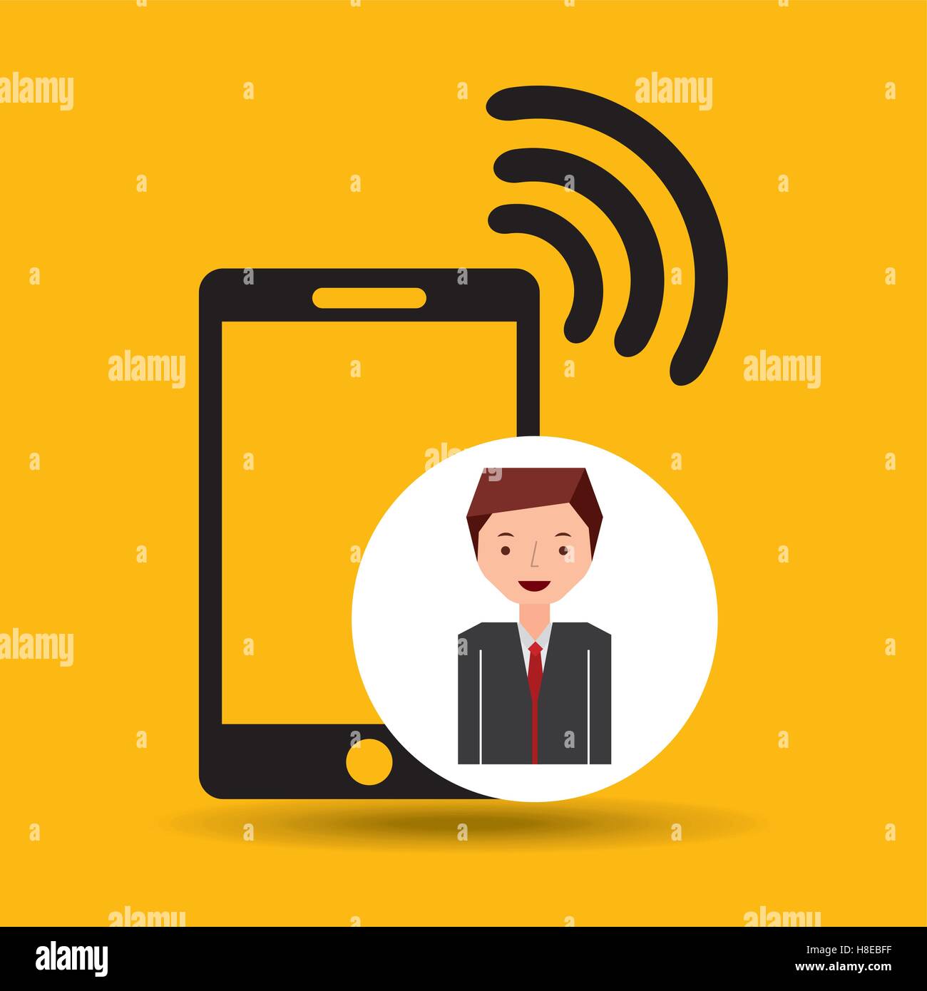 Cartoon uomo collegato wifi smartphone illustrazione vettoriale EPS 10 Illustrazione Vettoriale