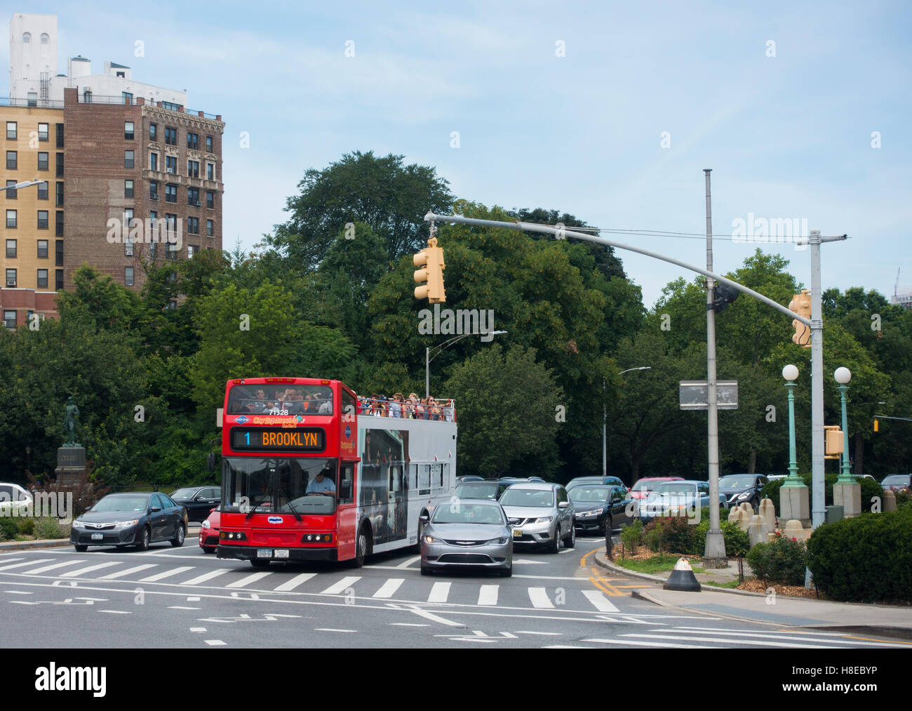 Double Decker bus tour Brooklyn NYC Foto Stock