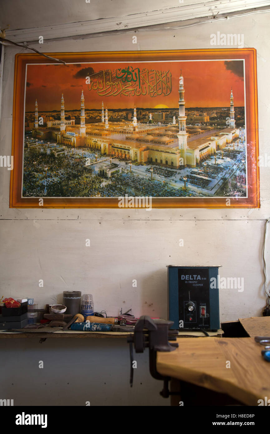 Immagine del poster della Mecca in una casa in Kirghizistan - Asia centrale Foto Stock