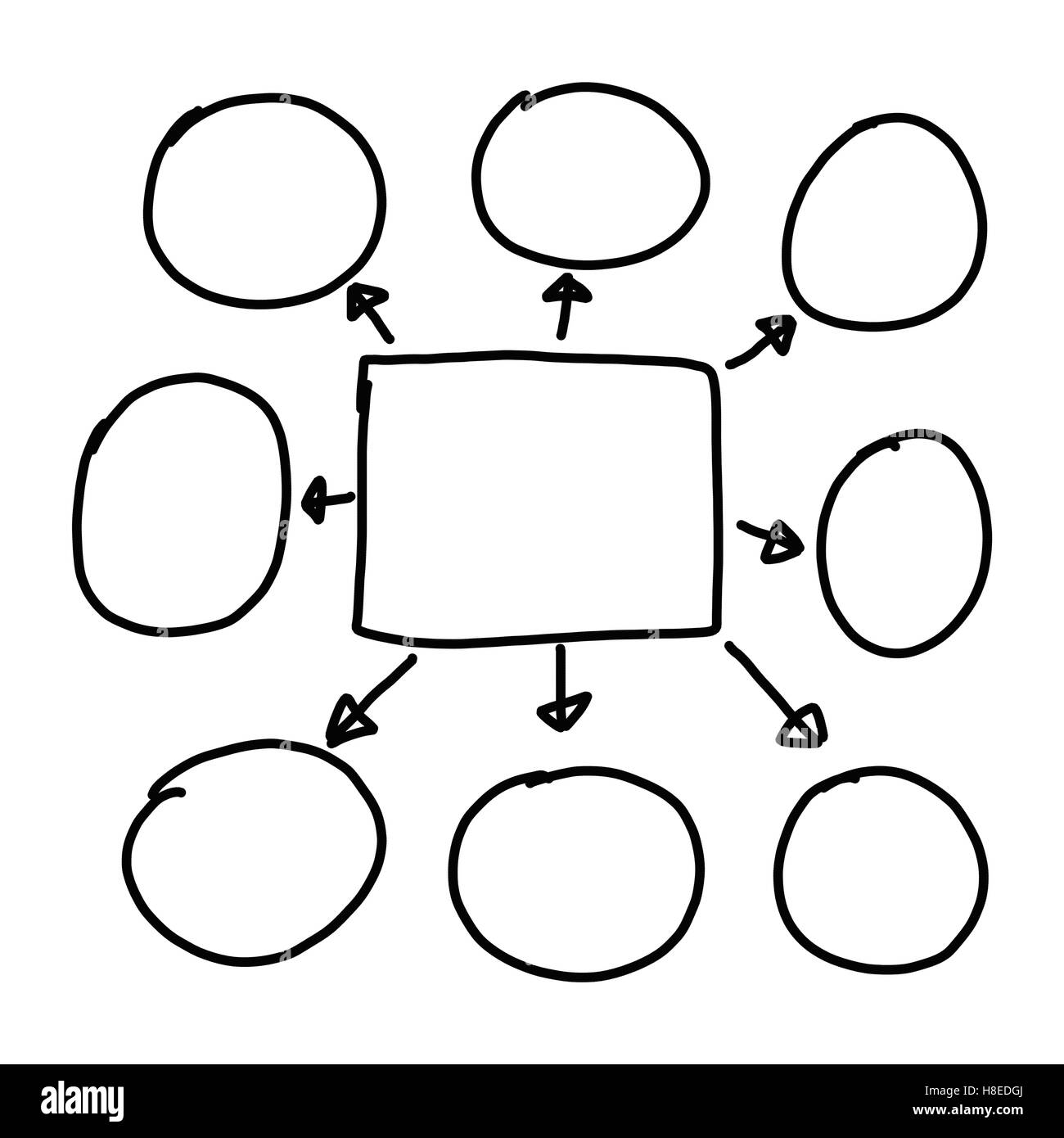 Disegnata a mano a simboli grafici delle forme geometriche grafico per le informazioni di input concetto di profitto in azienda o in Gestione di sistema su Foto Stock