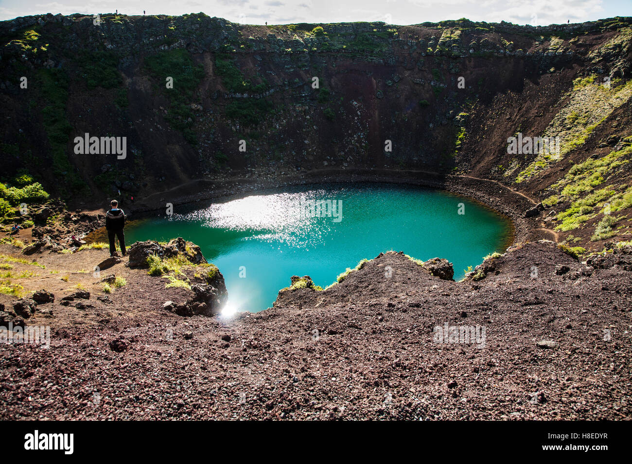 Lago del cratere vulcanico aereo, Kerid, Grimsnes, in Islanda, vulcano Europa, Kerith, isola estiva Foto Stock