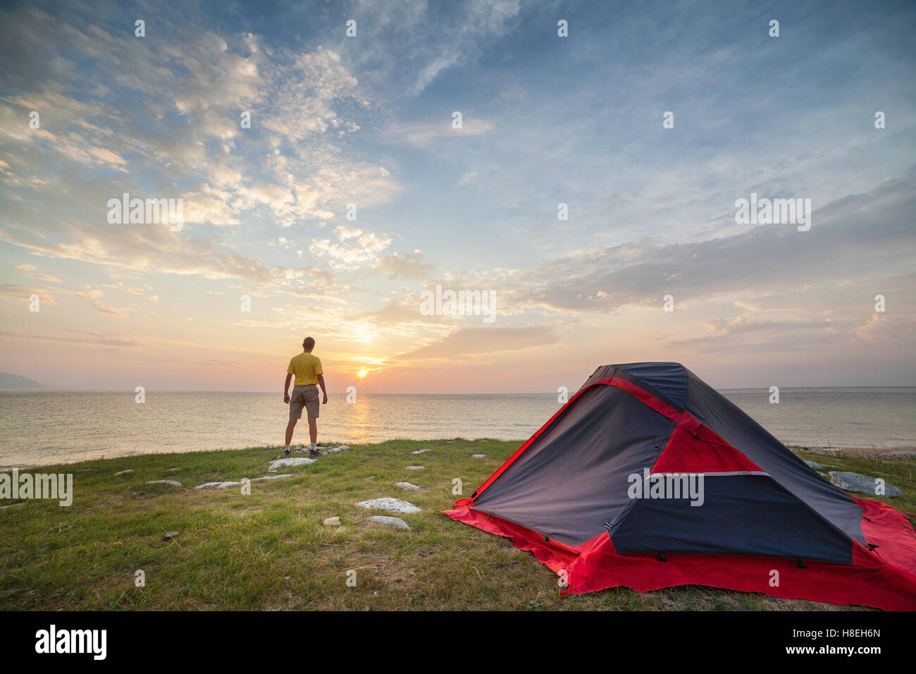 Sunrise in campeggio giorno Foto Stock