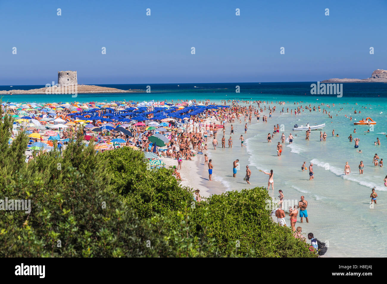 Turisti E Ombrelloni Sulla Spiaggia Della Pelosa Stintino