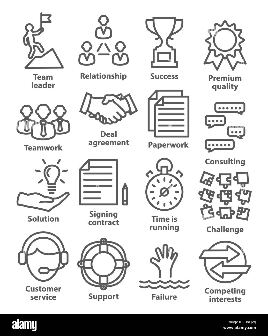 Business management icone di stile di linea su bianco. Pack 10. Illustrazione Vettoriale