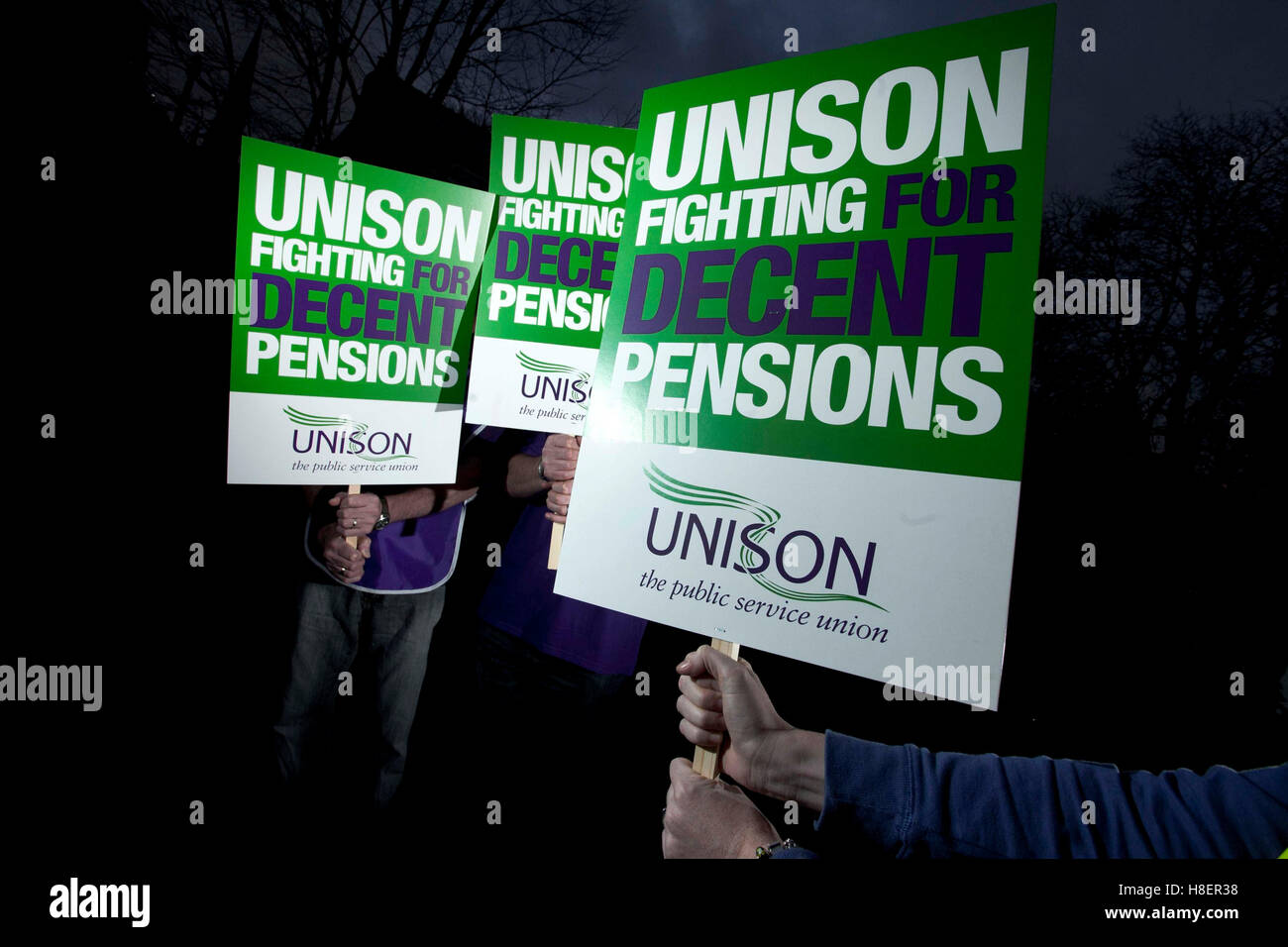 Unisons cartelloni - lotta per pensioni dignitose Foto Stock