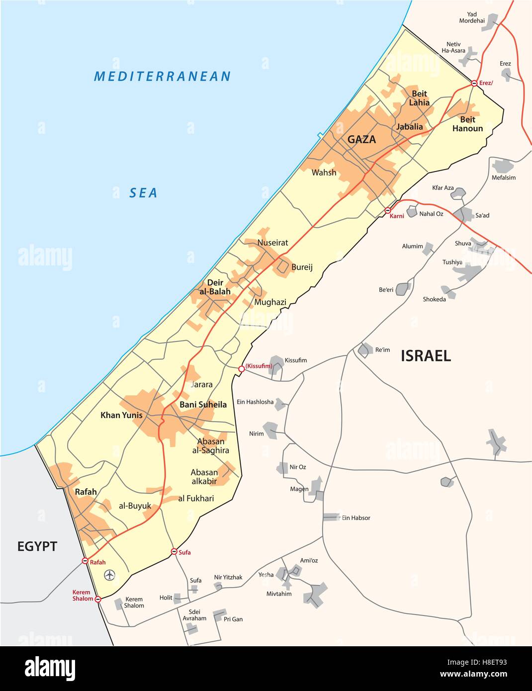 Mappa della striscia di Gaza Illustrazione Vettoriale