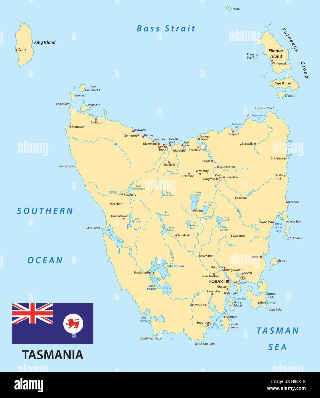 La Tasmania mappa con bandiera Immagine e Vettoriale Alamy