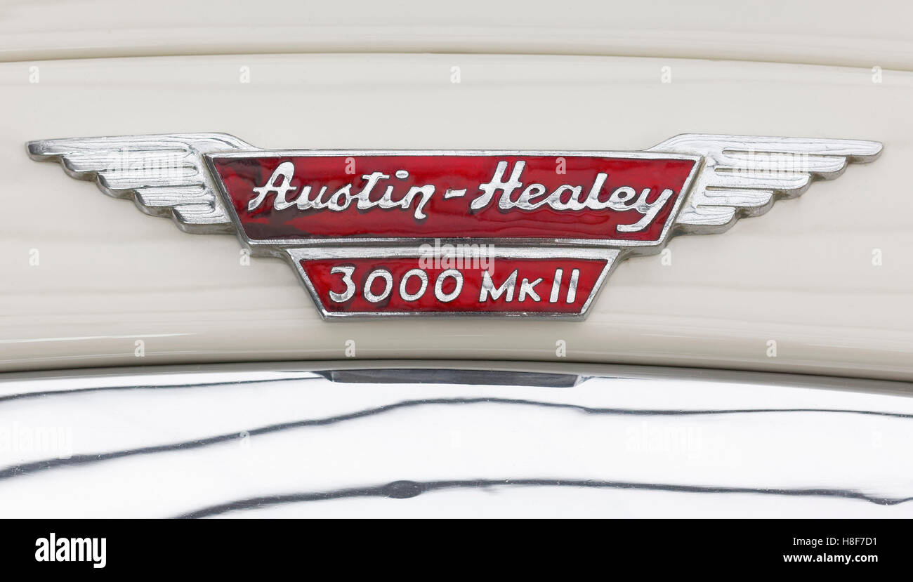 Austin Healey emblema su un modello 3000 MK 1962, British Classic Car Foto Stock