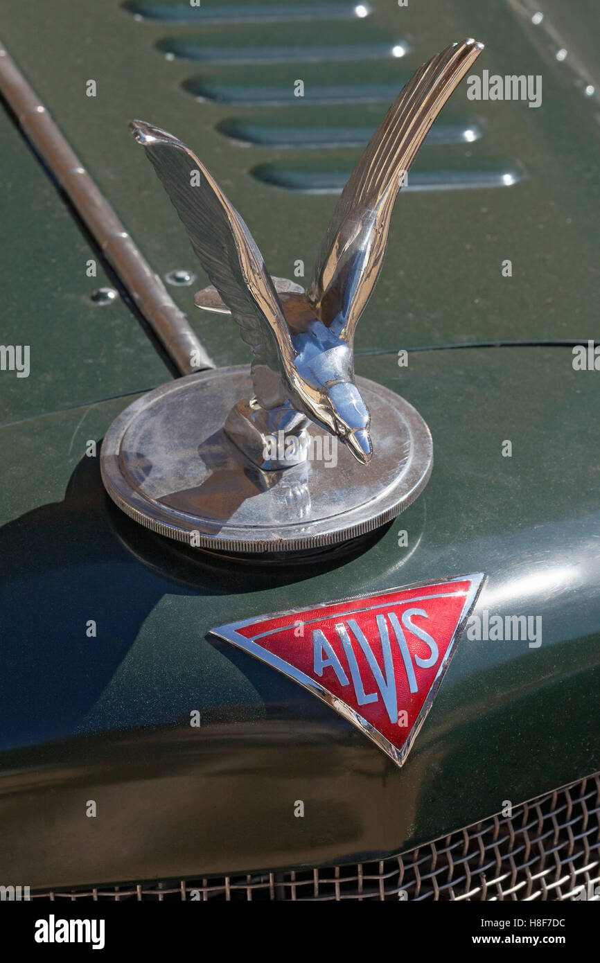 Silver Eagle ornamento del cofano, Alvis mascotte e logo, British Classic Car, Schloss Dyck Classic giorni 2016 Jüchen, Niederrhein Foto Stock