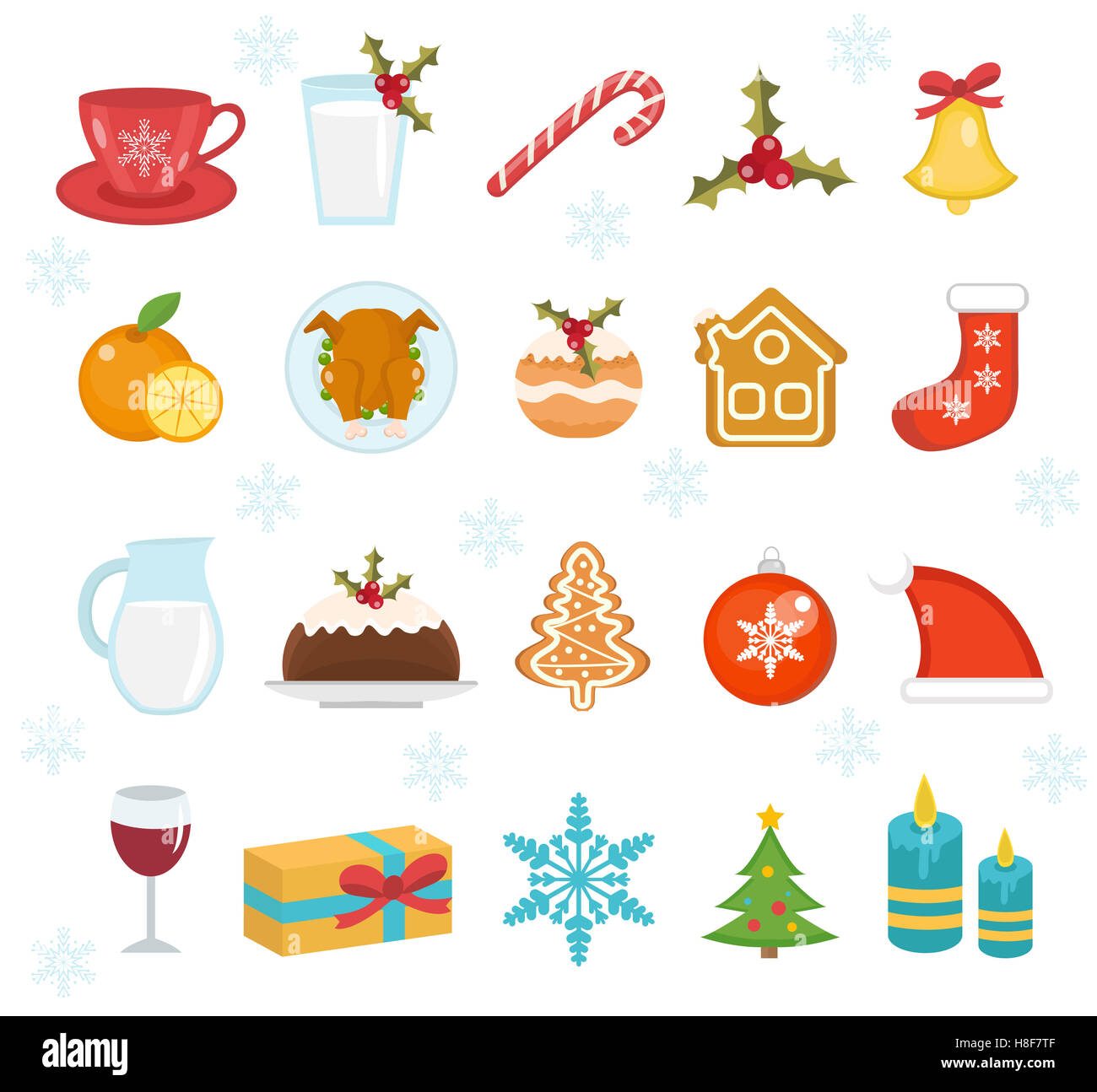 Natale icone set. Set di tradizionali simboli del natale. Natale design  elementi. Vacanza a cena il cibo icone. Illustra il vettore Foto stock -  Alamy