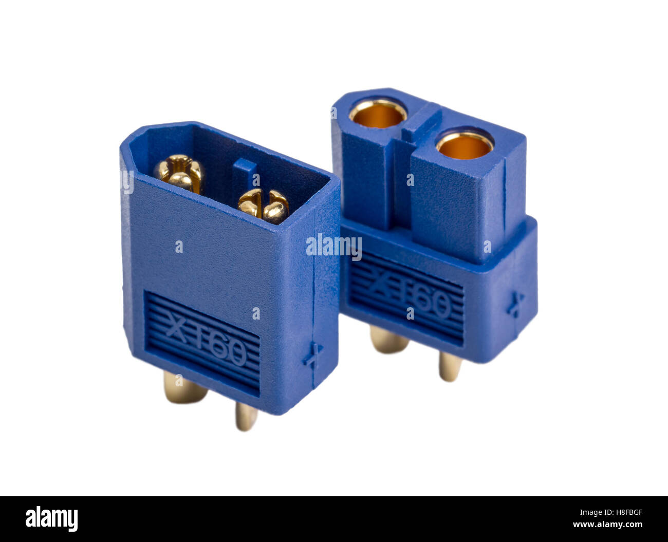 Raccolta elettronica - Bassa tensione potente connettore standard industriale - XT60 isolato su sfondo bianco Foto Stock