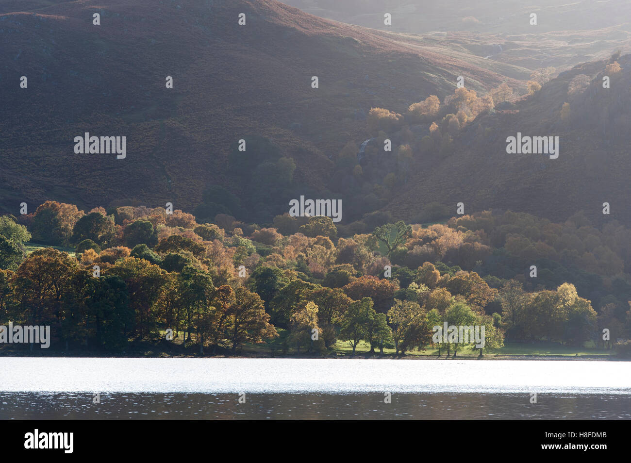 Serata autunnale di sole in Ullswater, Lake District inglese, Cumbria Foto Stock