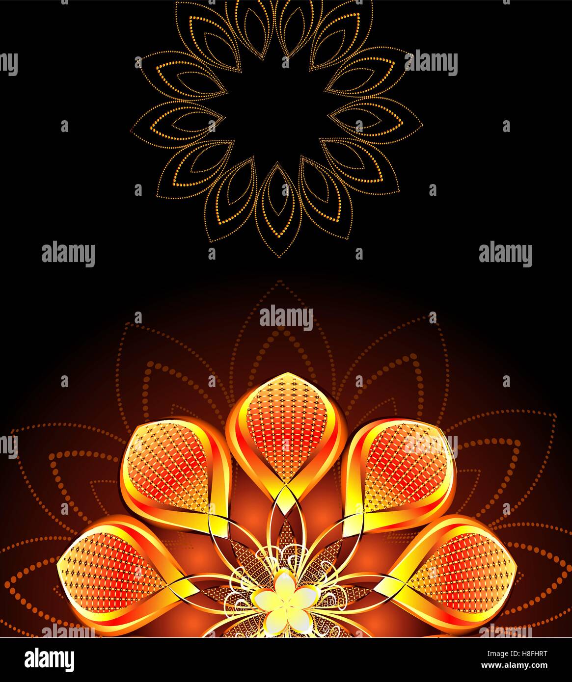 Abstract, oro, luminoso fiore su sfondo scuro Illustrazione Vettoriale