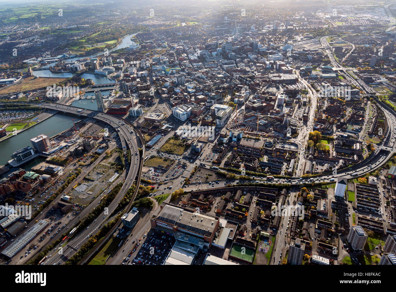 La città di Belfast antenna centrale M3 dal Westlink Foto Stock