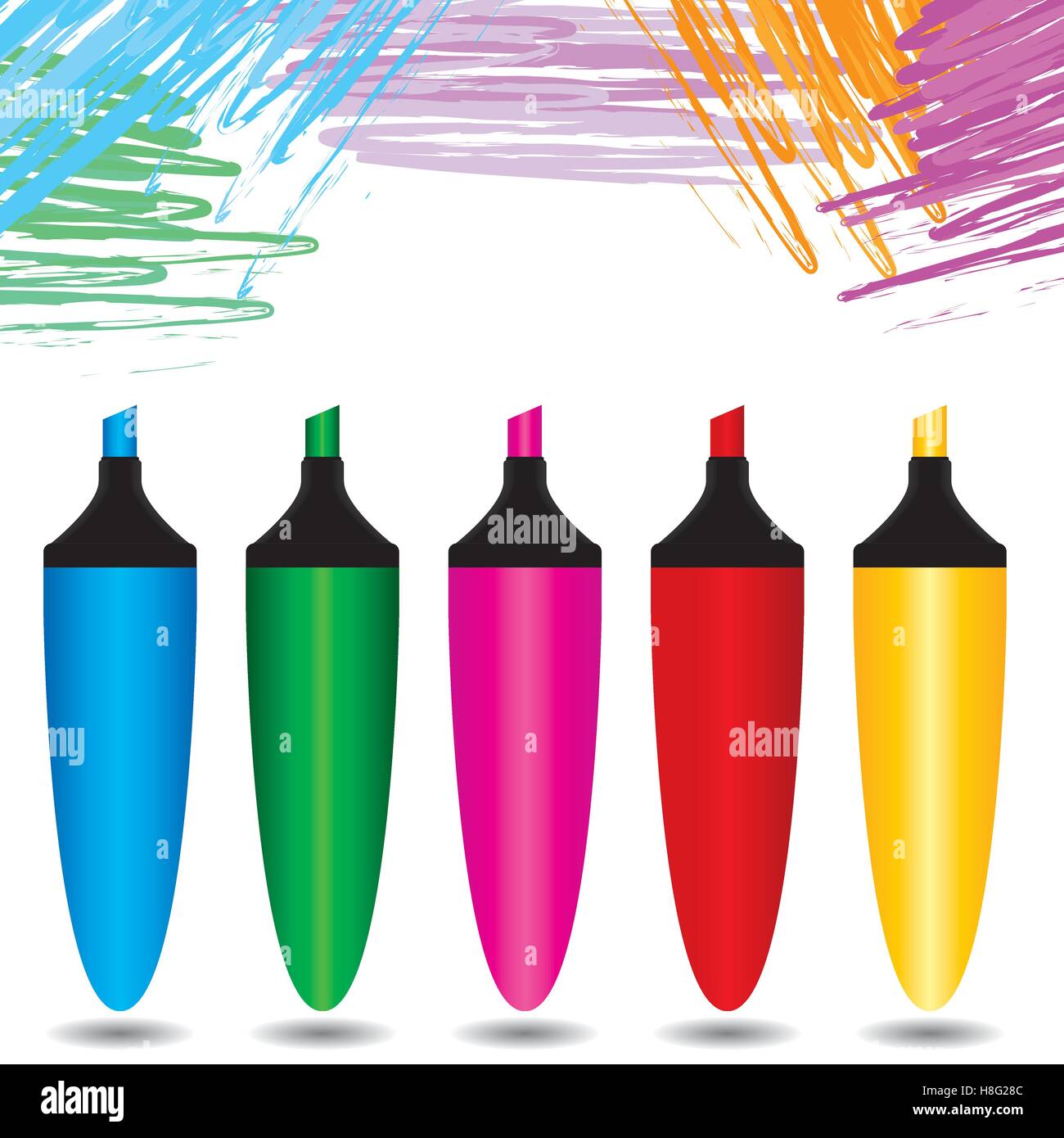 Pennarello, penna, oggetto, attrezzature, astratta, disegno, office, evidenziatore tool, inchiostro, vettore illustrazione, isolato Illustrazione Vettoriale