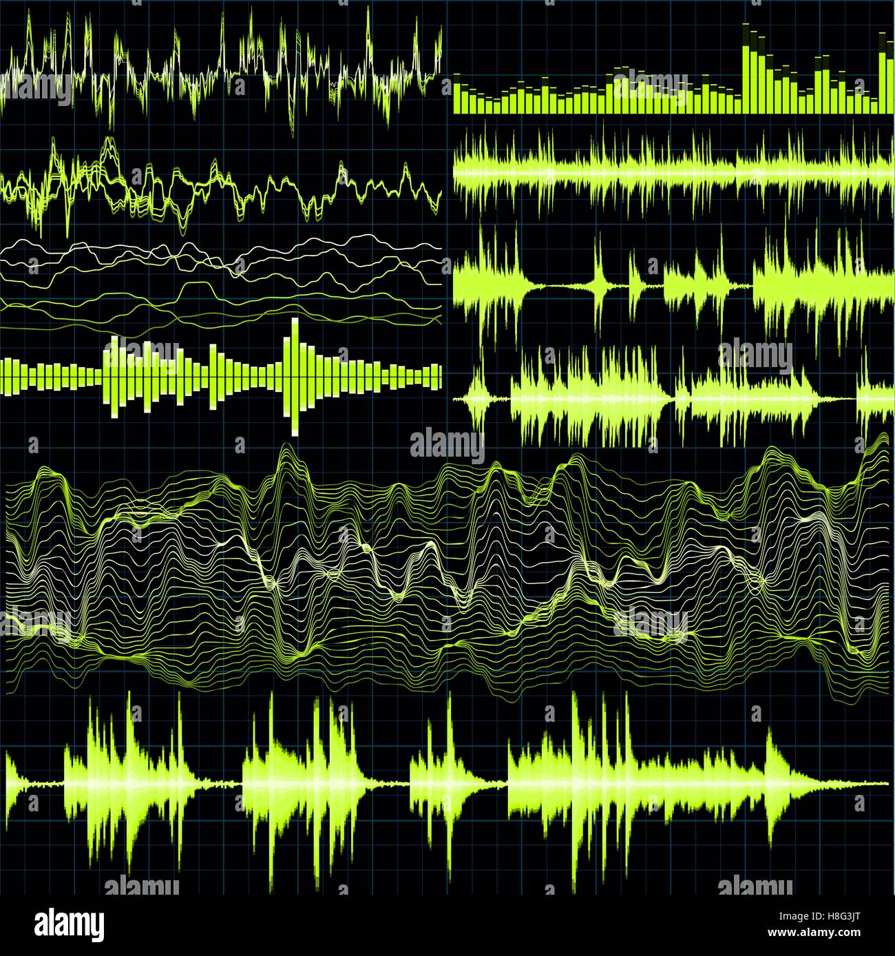 Le onde sonore set. Musica di sottofondo. EPS 10 Illustrazione Vettoriale