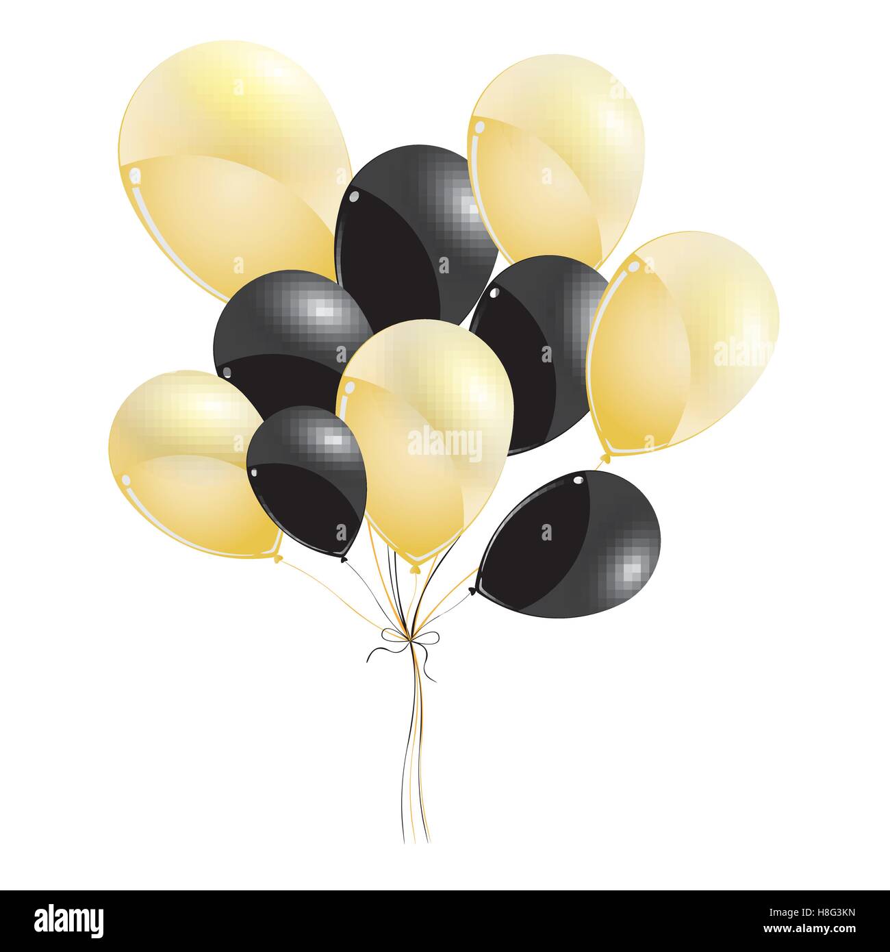 Palloncini, oro palloncini palloncini neri, compleanno, celebrazione, colorato, trasparente, il vettore, il giorno, l'Arredamento, Decorazione, felice Illustrazione Vettoriale
