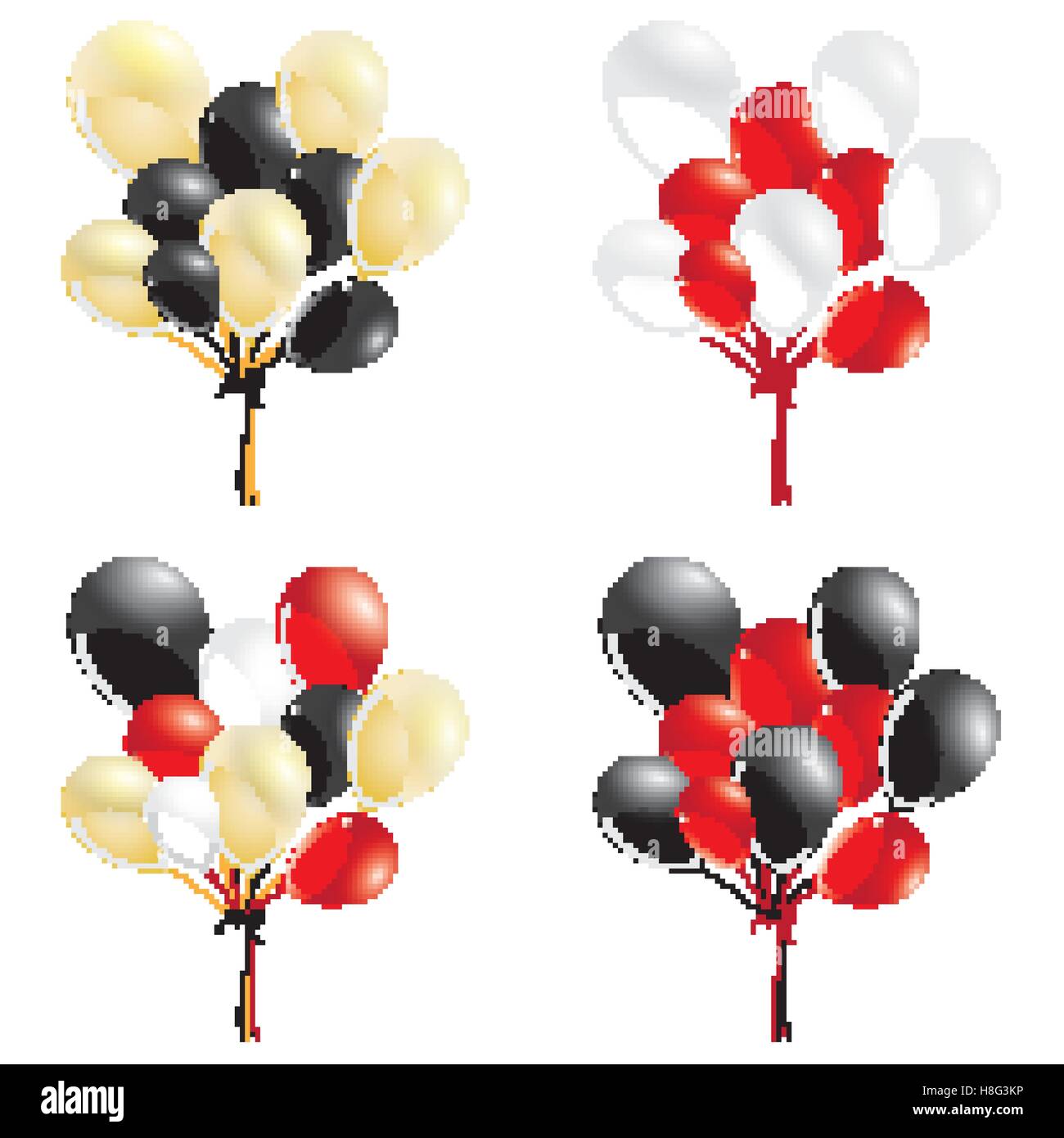 Palloncini palloncini rossi, oro Palloncini Palloncini nero, bianco palloncini, compleanno, celebrazione, colorato, trasparente, vettore Illustrazione Vettoriale